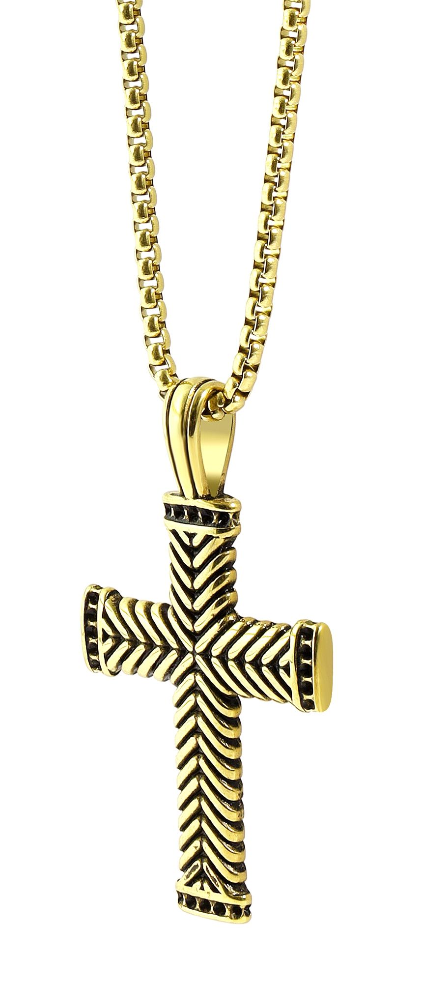 "Zenith" Erbskette mit massiven Anhänger - Kreuz, Edelstahl, 61 cm/ 3 mm, goldfarben