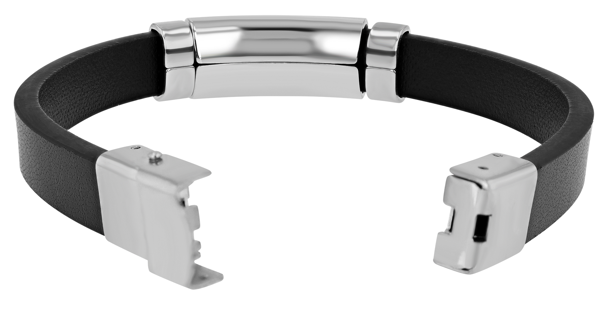 "Lincoln" Echtlederarmband mit Gravurplatte, 21 cm, schwarz/silberfarben