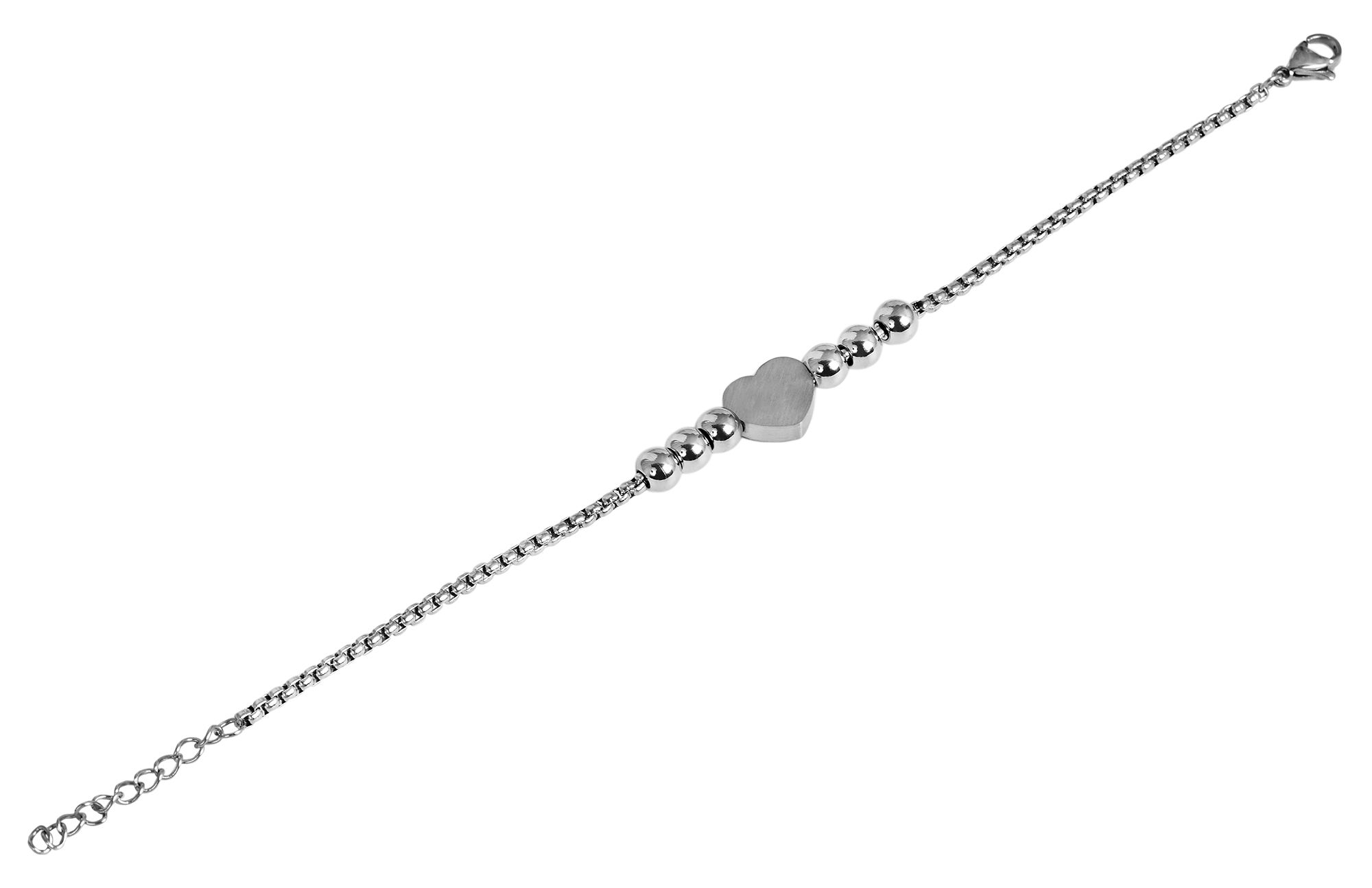 "Hilla" Edelstahl Armband - Herz & Kugeln, 17 + 3 cm, gravierbar, silberfarben