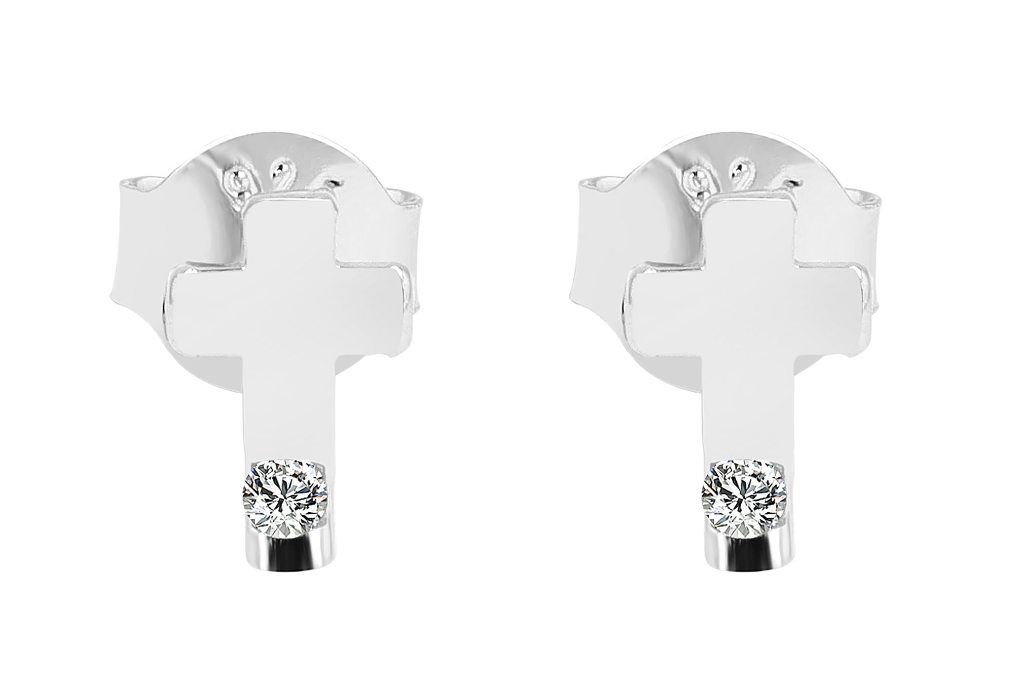 925/- Echt Silber Ohrstecker "Estrella", Kreuz, rhodiniert