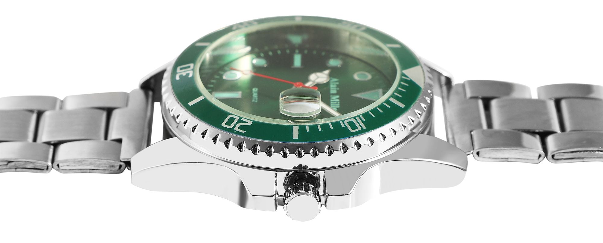 Alain Miller Herrenuhr mit Edelstahlarmband, Ø 39 mm, silberfarben/ grün