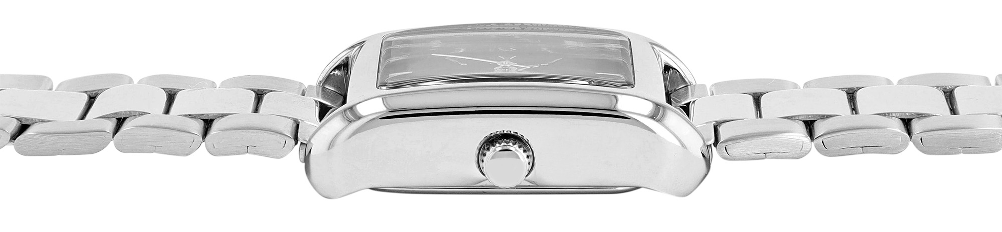 Q&Q Damenuhr (rechteckiges Gehäuse 30 × 22 mm), Edelstahlband, silberfarben/ schwarz