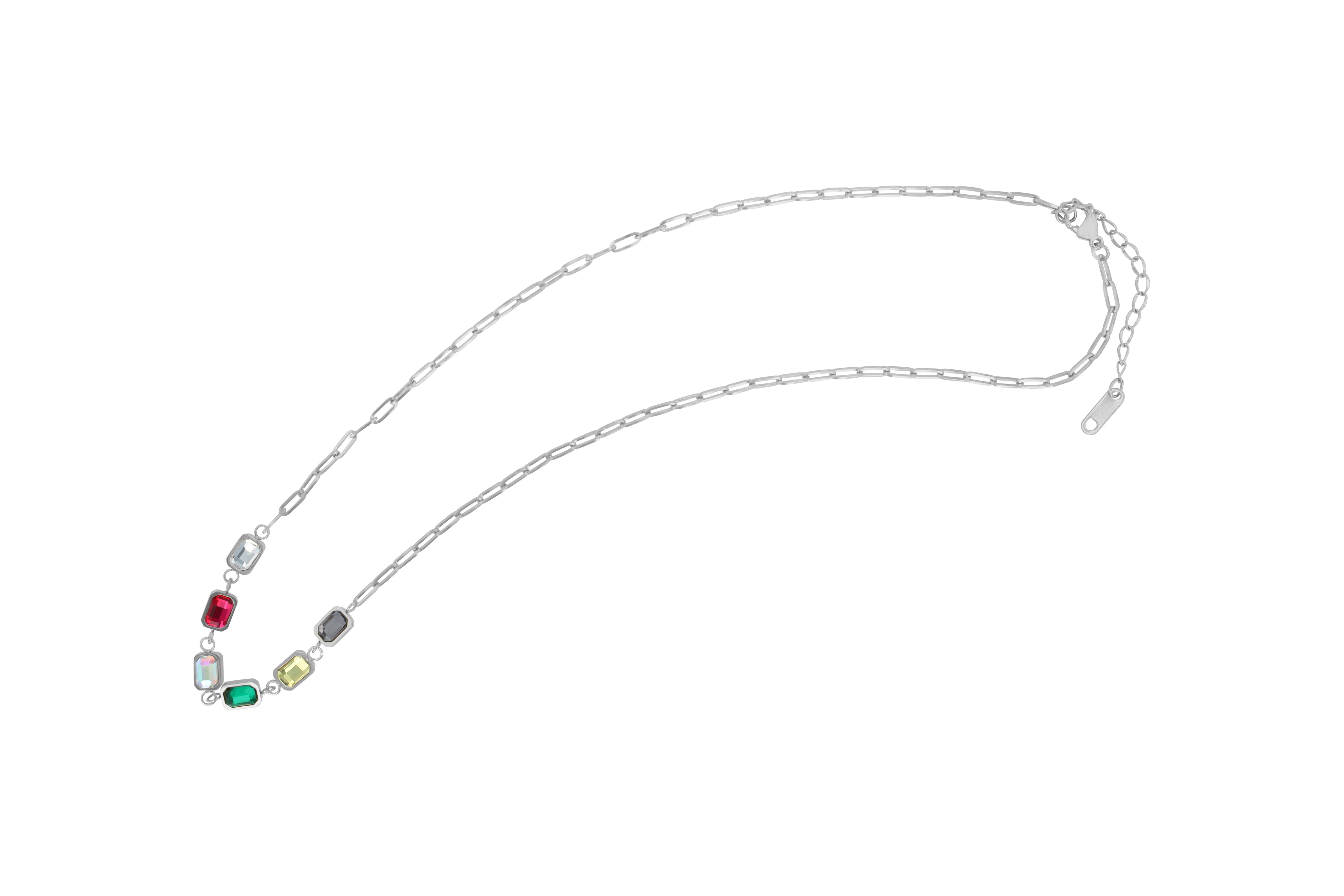 "Defne" Edelstahlkette mit Anhänger, bunten Zirkonia Steinen, 44+5cm, silberfarben und goldfarben
