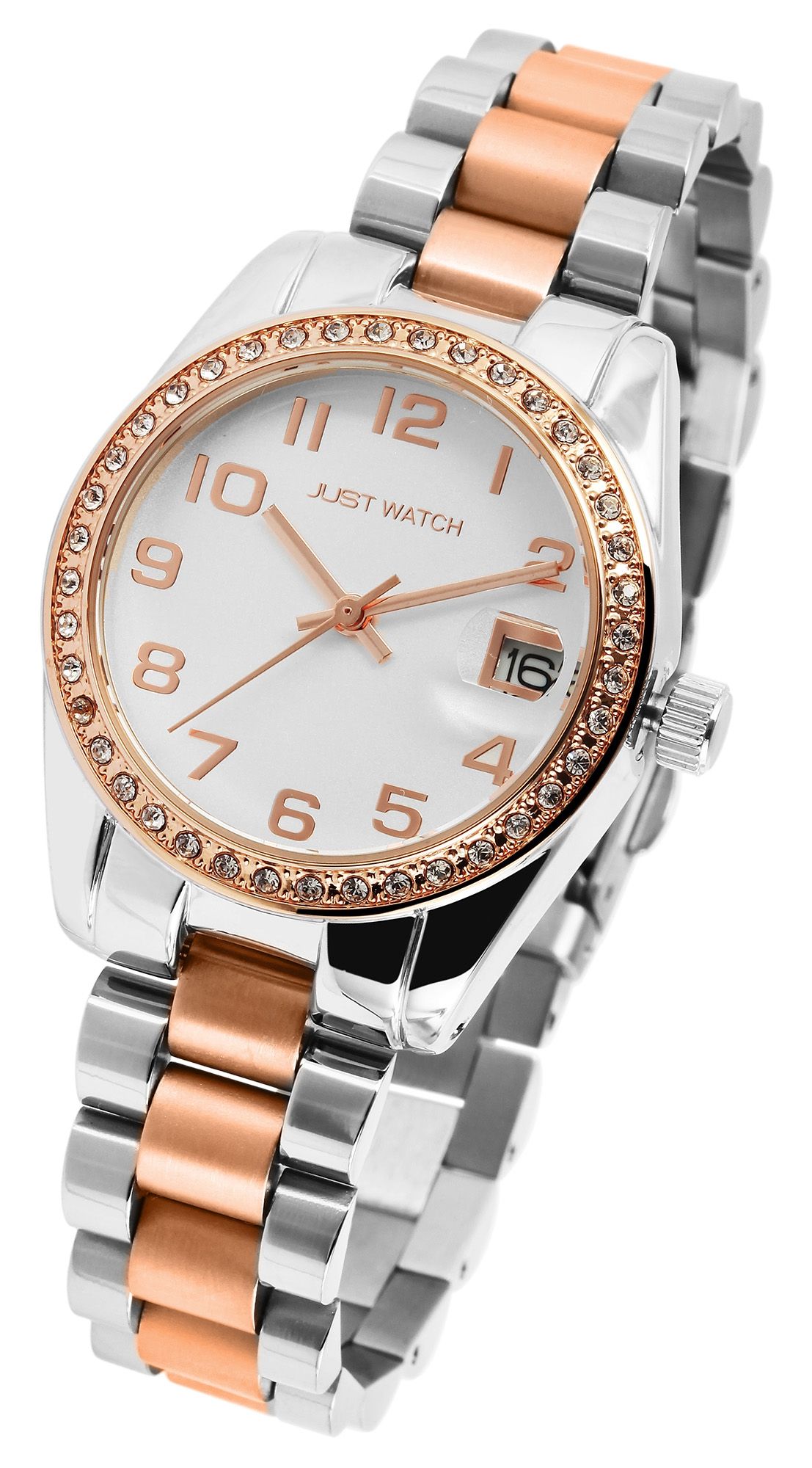 Just Watch Damenuhr "Emmi", Edelstahlband, Ø 33 mm, bicolor (silber- und roségoldfarben)/ silberfarben