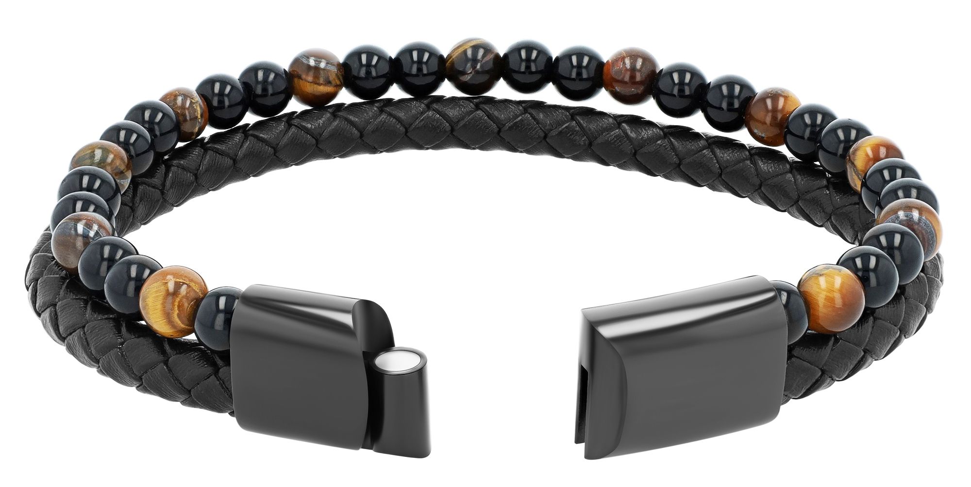 "Baxter" Echtleder Armband, Naturstein - braunen Tigerauge, 21,5 cm