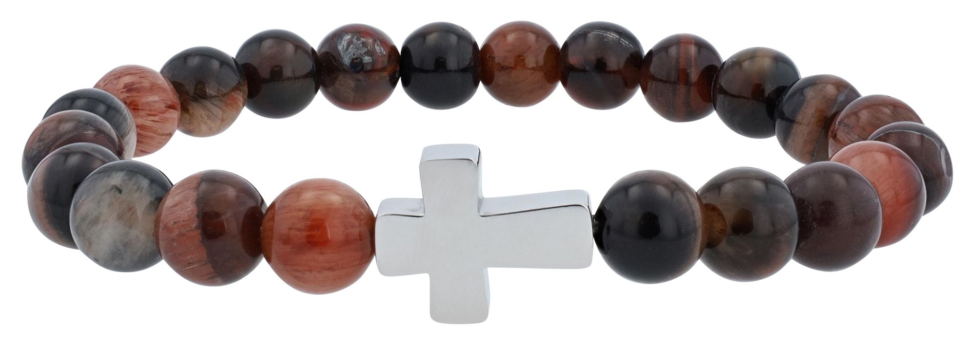 "Jamie" Akzent Edelstahl Kugelarmband, Naturstein (Bernstein), braun, dunkelbraun