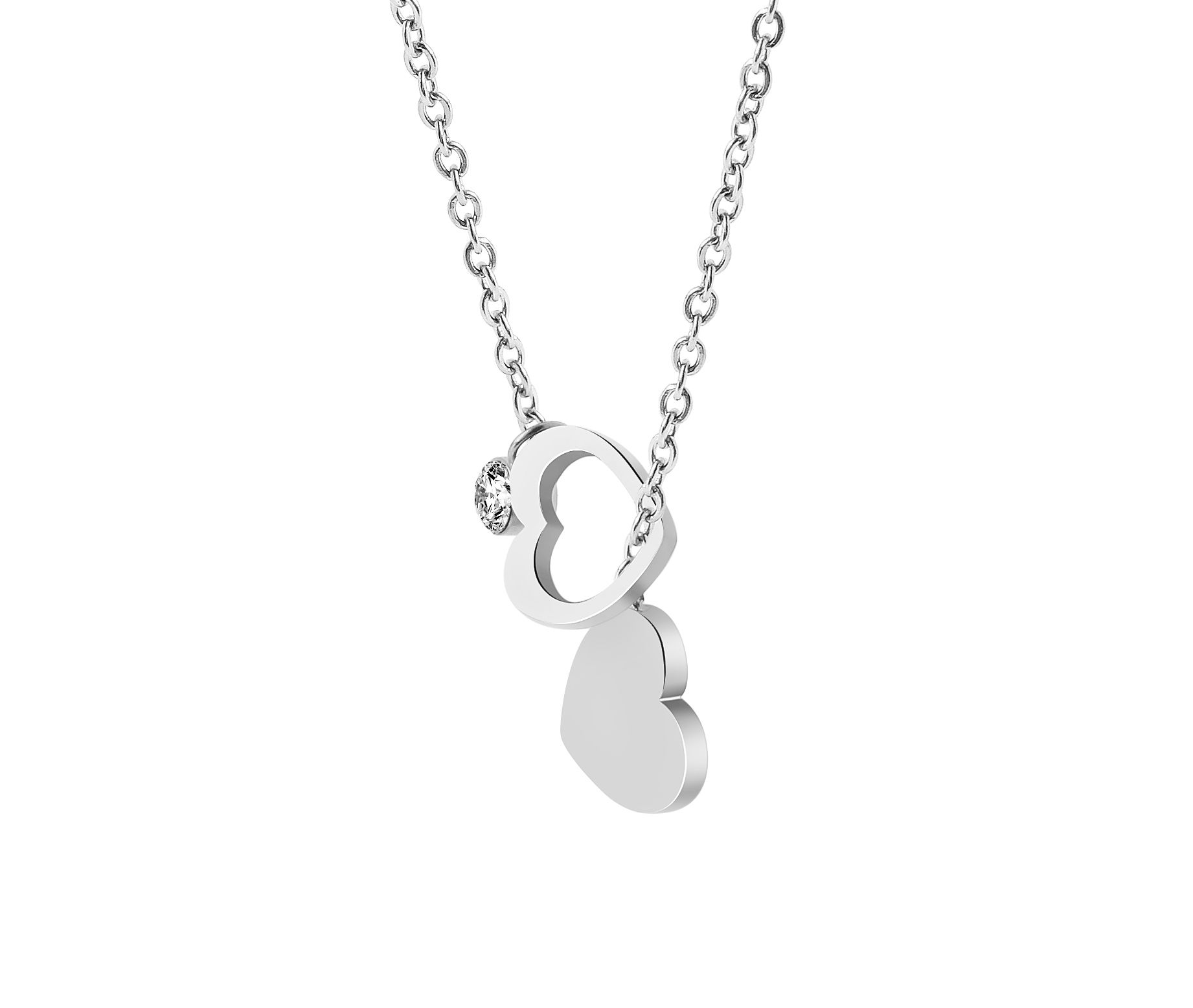 "Priscella" Edelstahl Kette mit Anhänger, Herz/ Similistein, silberfarben