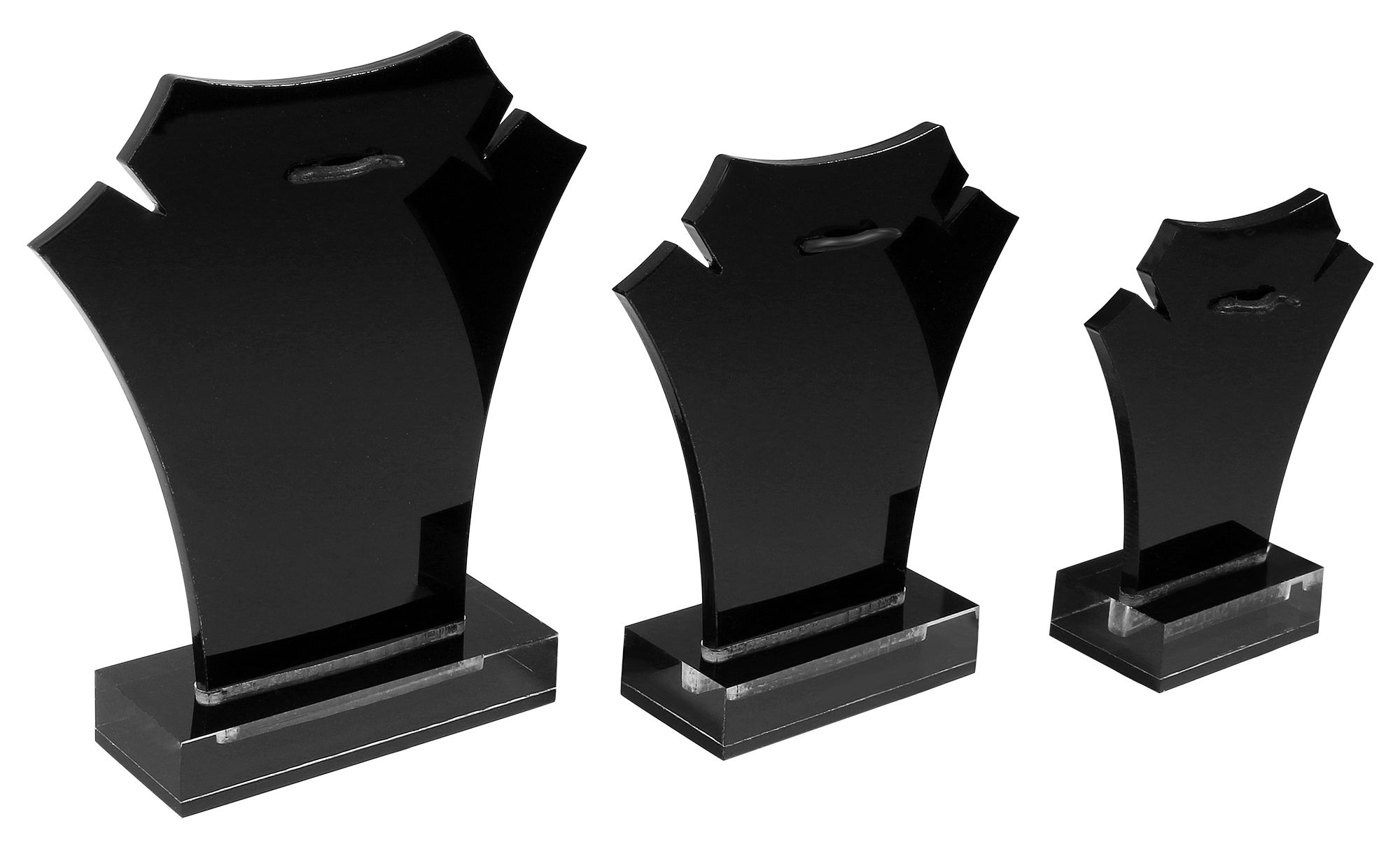 Schmuckaufsteller aus Acryl, 3er Set, verschiedene Größen, schwarz