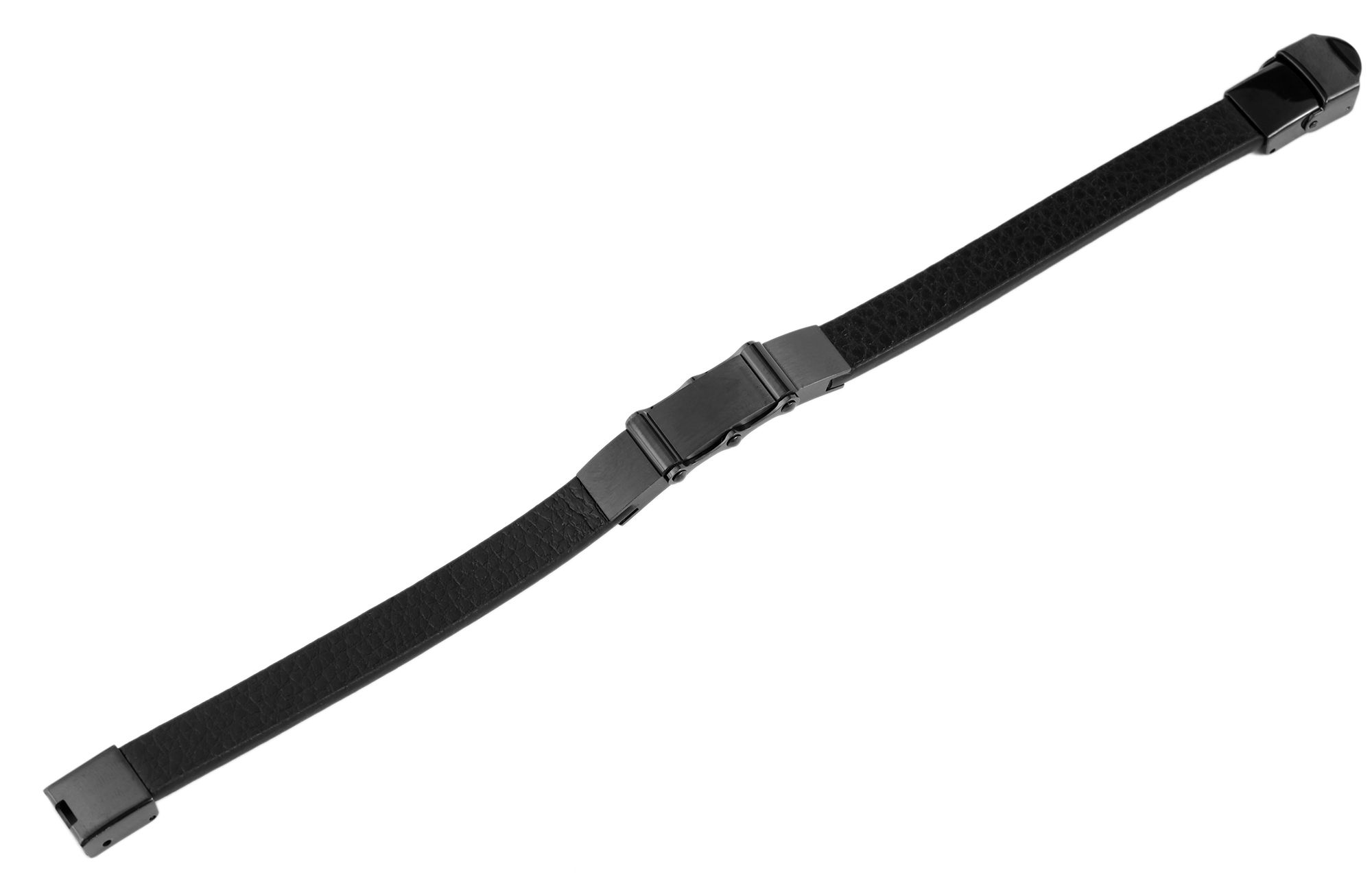 Akzent Echtlederarmband mit Edelstahlelement, schwarz/schwarz