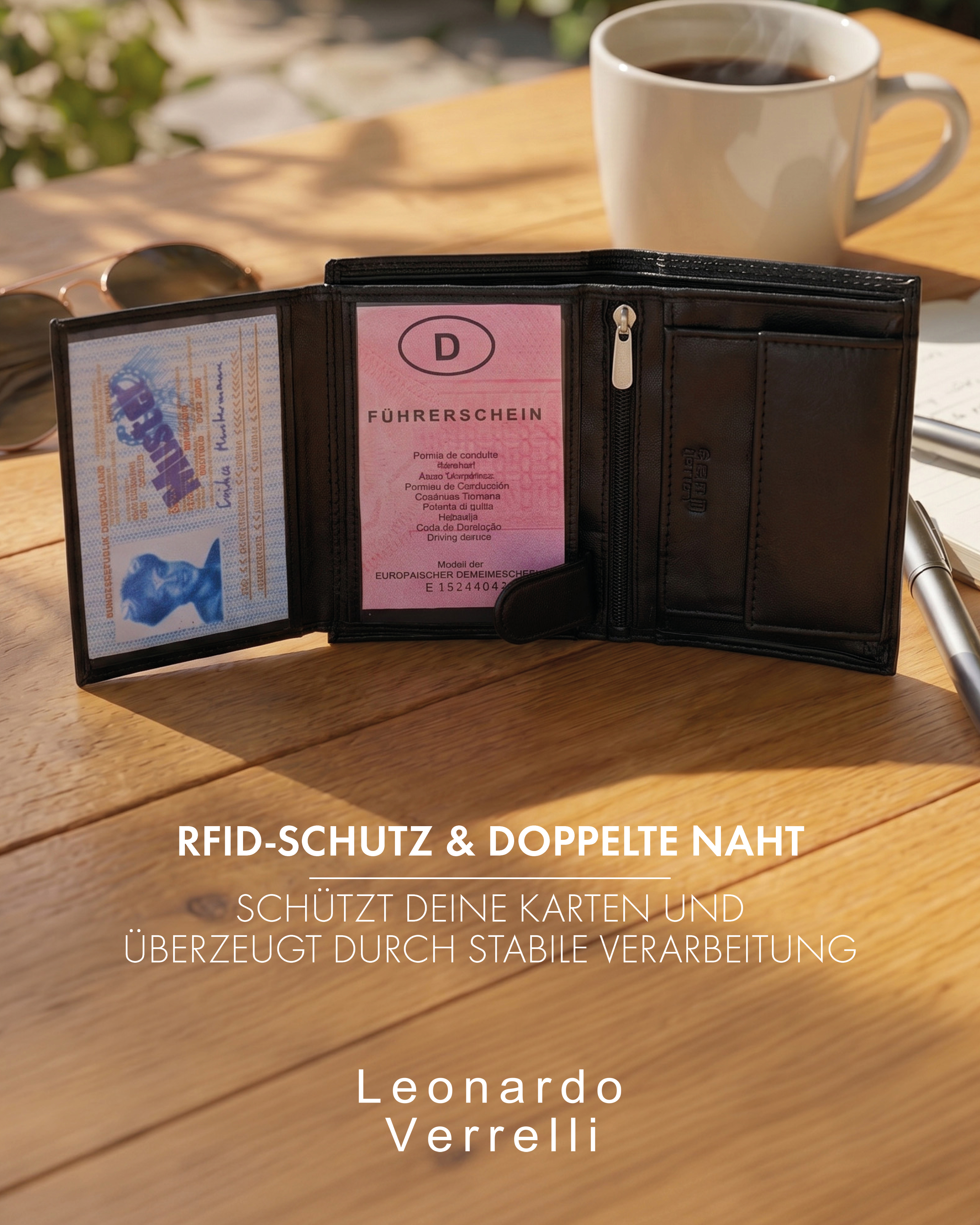 Leonardo Verrelli Echtleder (Nappa) Geldbörse, RFID, Hochformat, schwarz