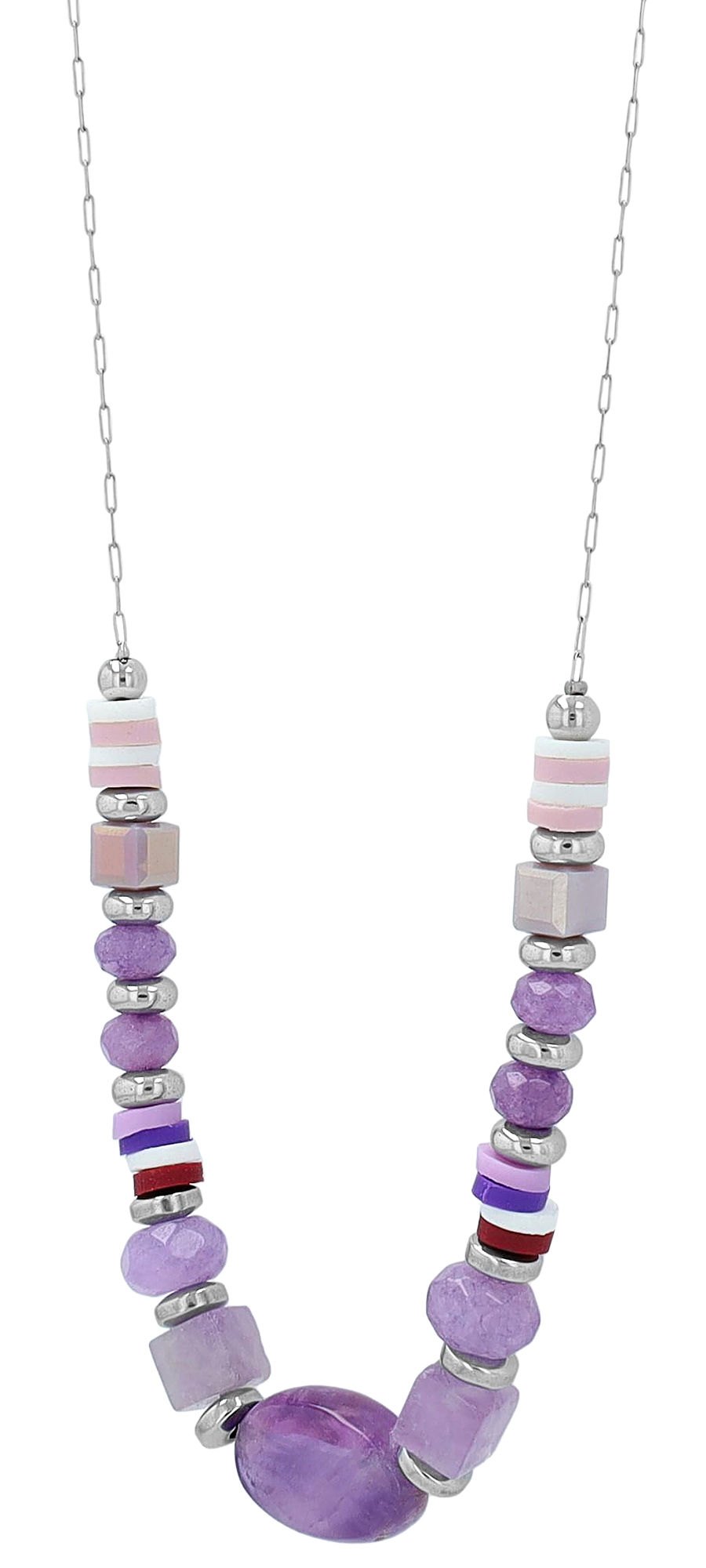 "Lowyse" Edelstahlkette mit Naturstein (Amethyst) 42 + 3 cm
