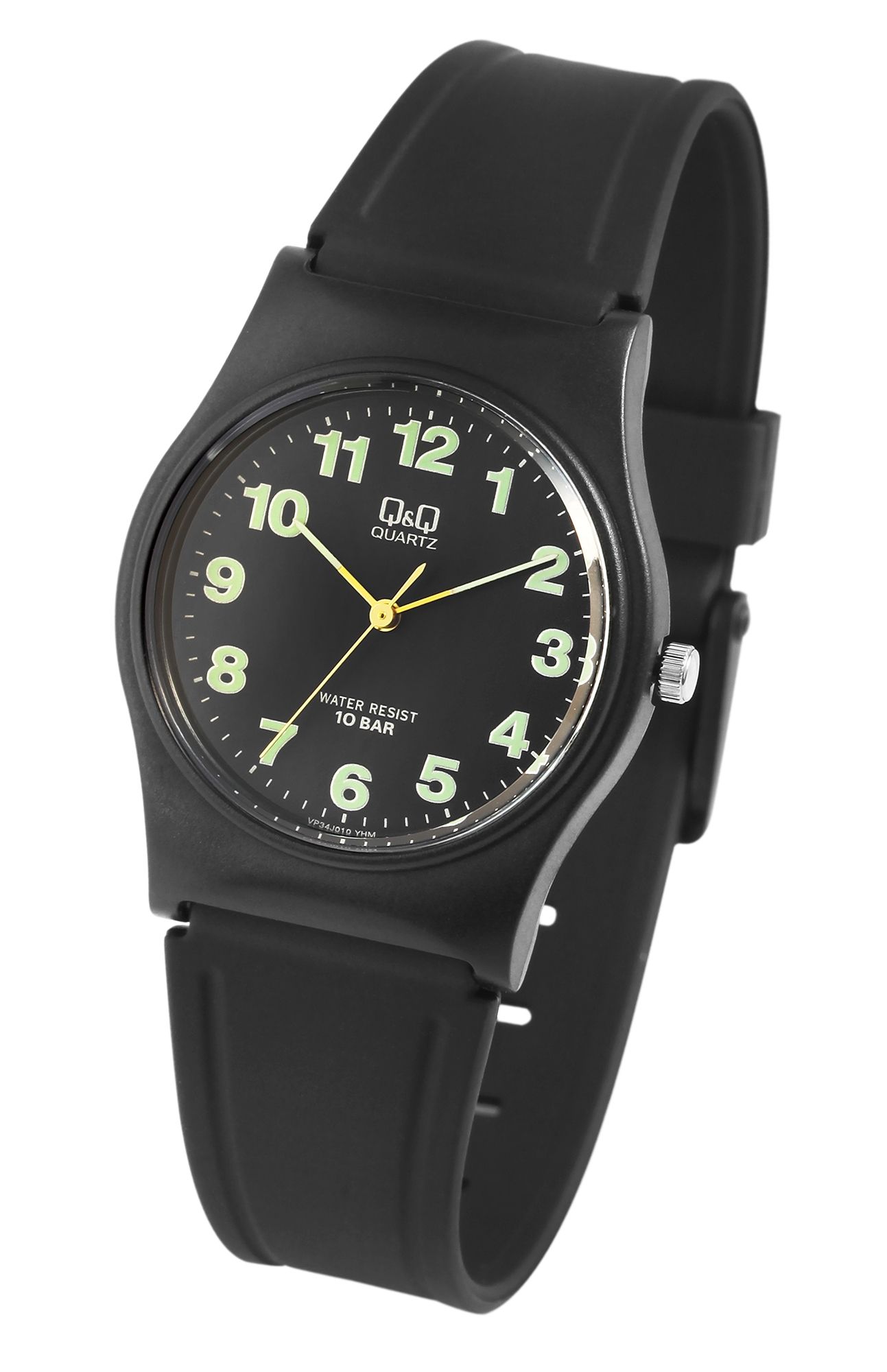 Q&Q Jugenduhr Kunststoffarmband, Ø 33 mm, schwarz (grün)