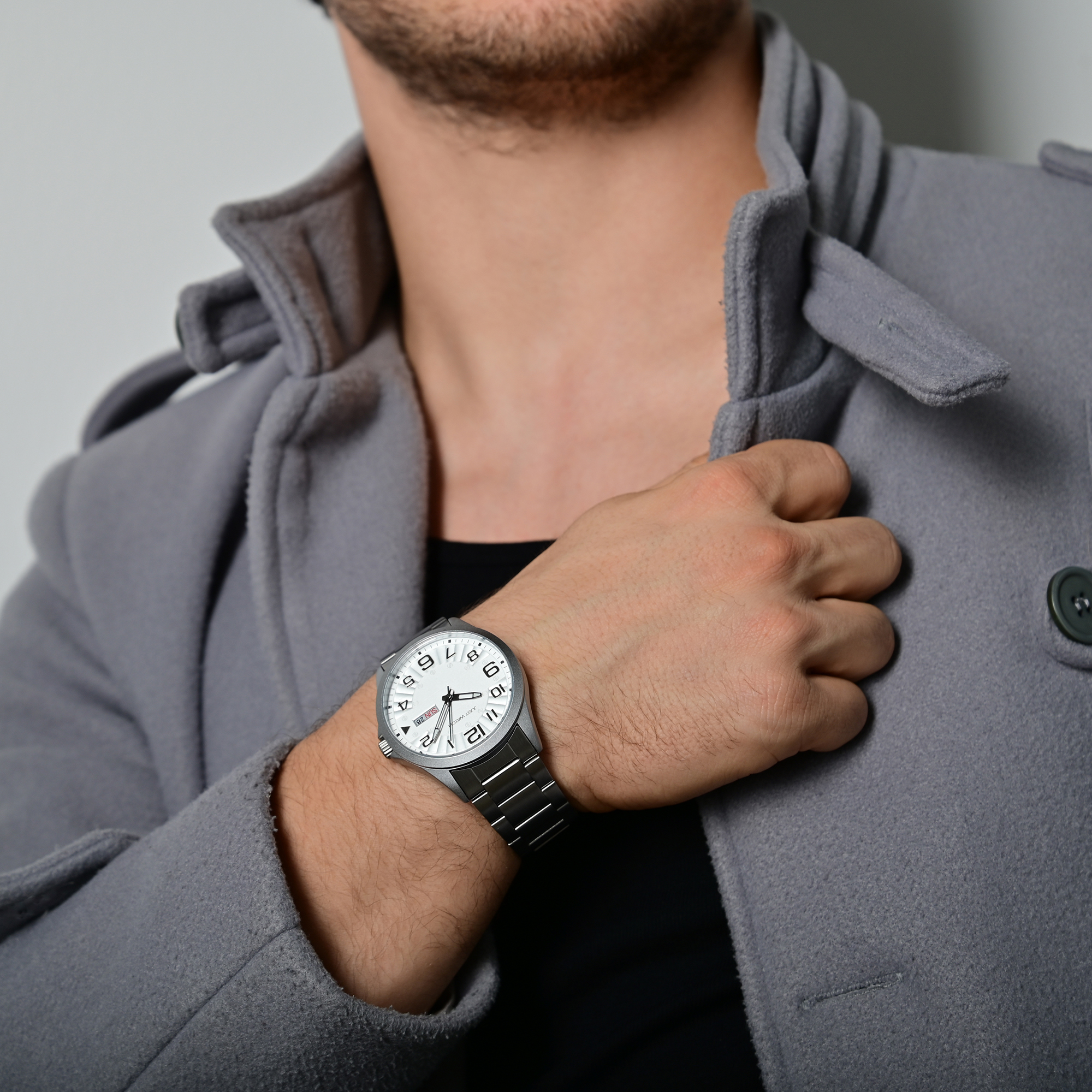 Just Watch Herrenuhr, Edelstahlband, silberfarben/weiß
