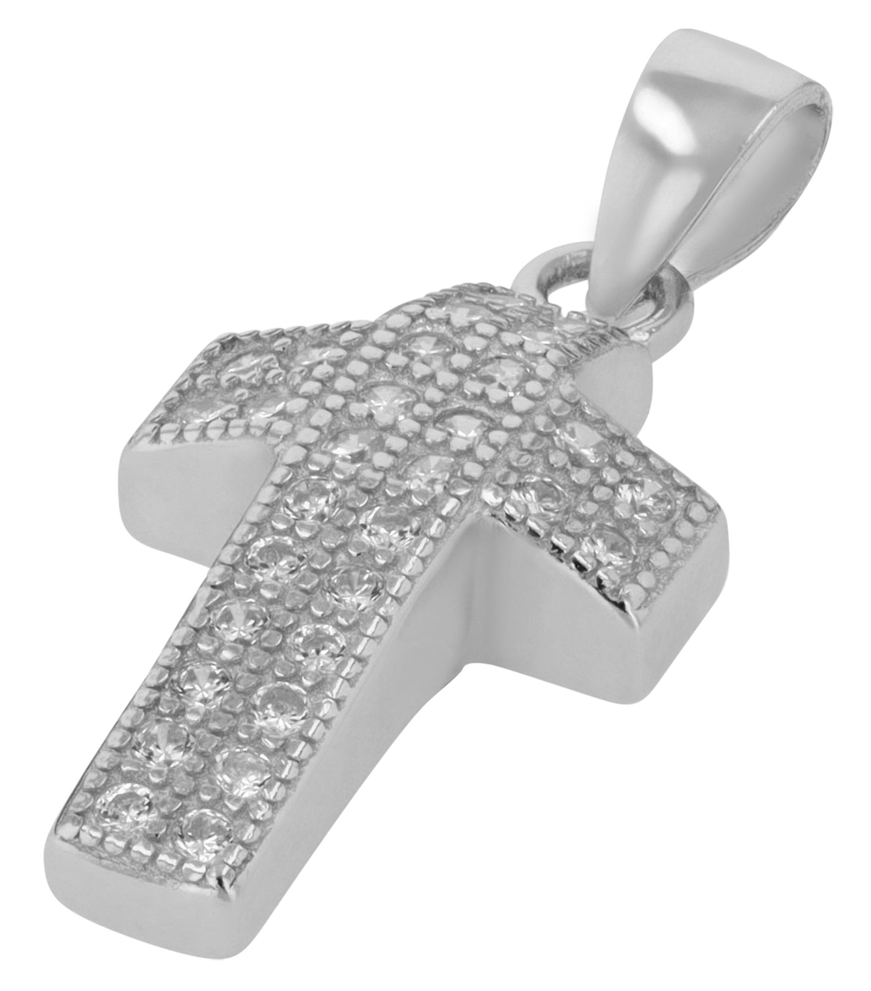 925er Sterlingsilber Kreuzanhänger "Finley", Zirkoniabesatz, rhodiniert