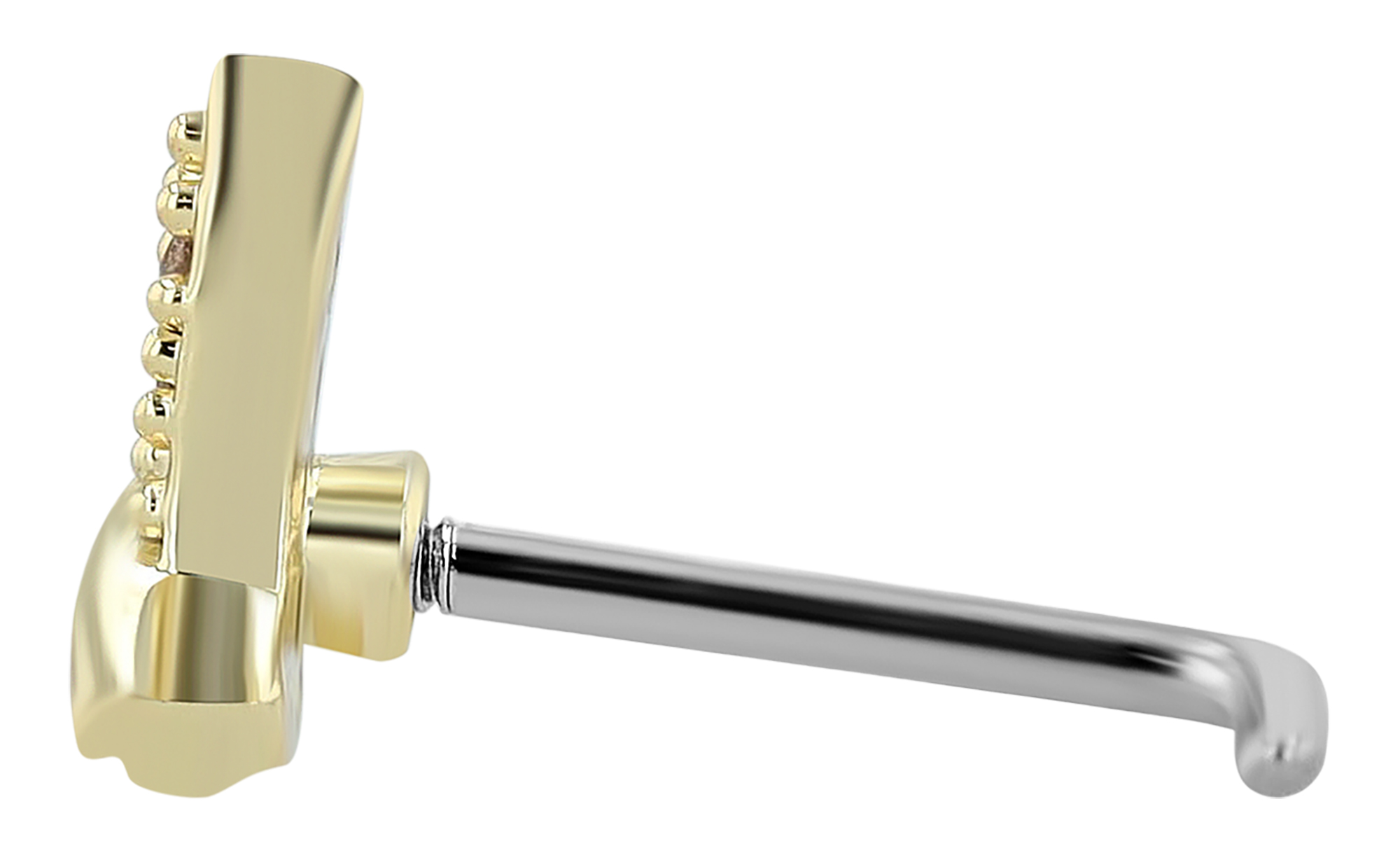 "Pajtesa" Nasenpiercing aus Edelstahl, Walflosse, L-Form, Ø 0,9mm/ Stablänge 7,5 mm, goldfarben