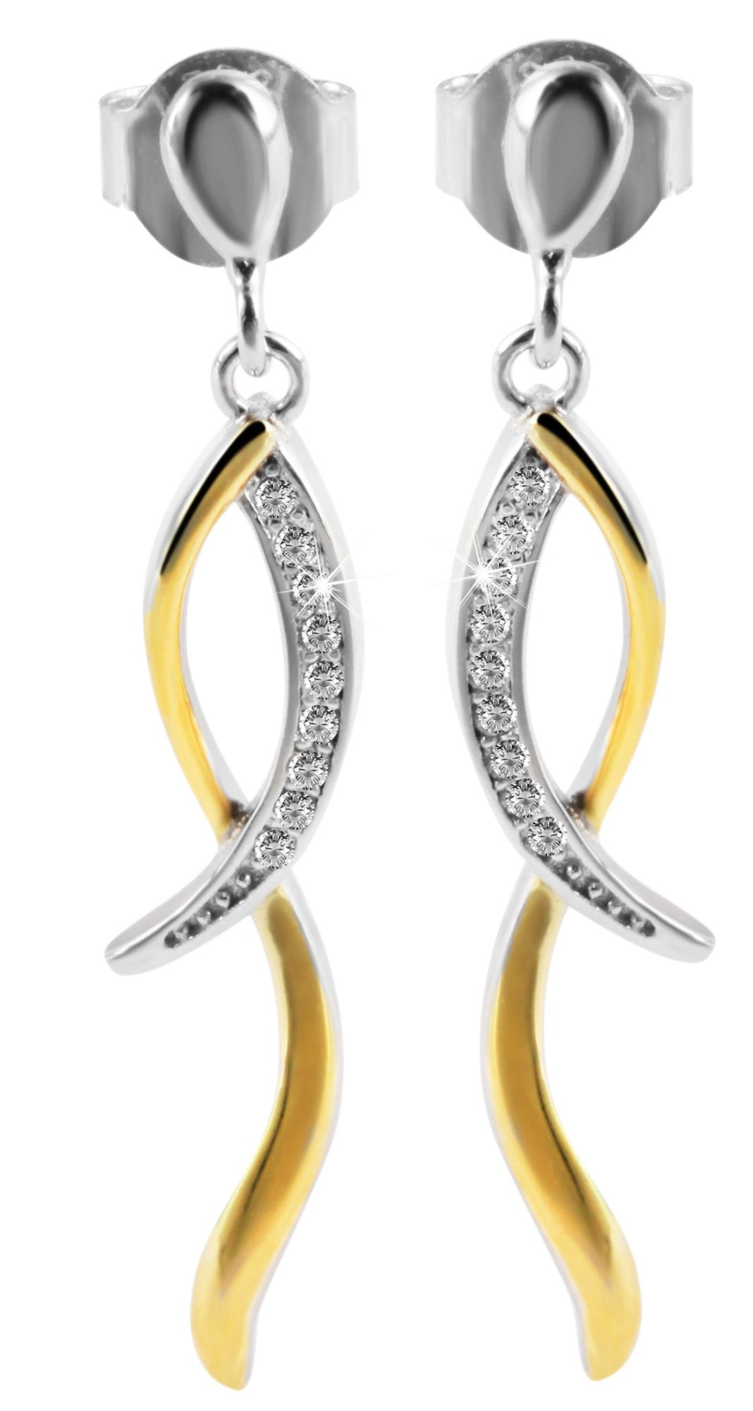925/- Echt Silber Ohrhänger "Tierra" mit Zirkoniabesatz, bicolor