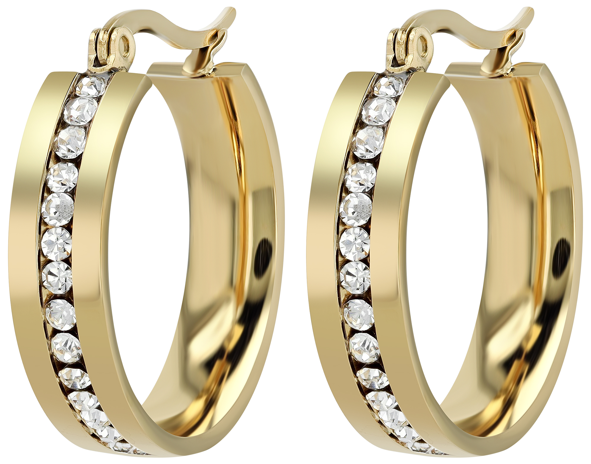 "Cheyen", Akzent Edelstahl Creolen, Similibesatz, Ø 21 mm, goldfarben