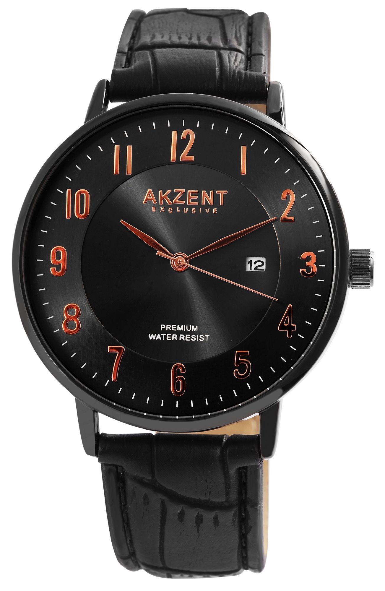 Akzent Exclusive Herrenarmbanduhr mit Lederimitationsarmband