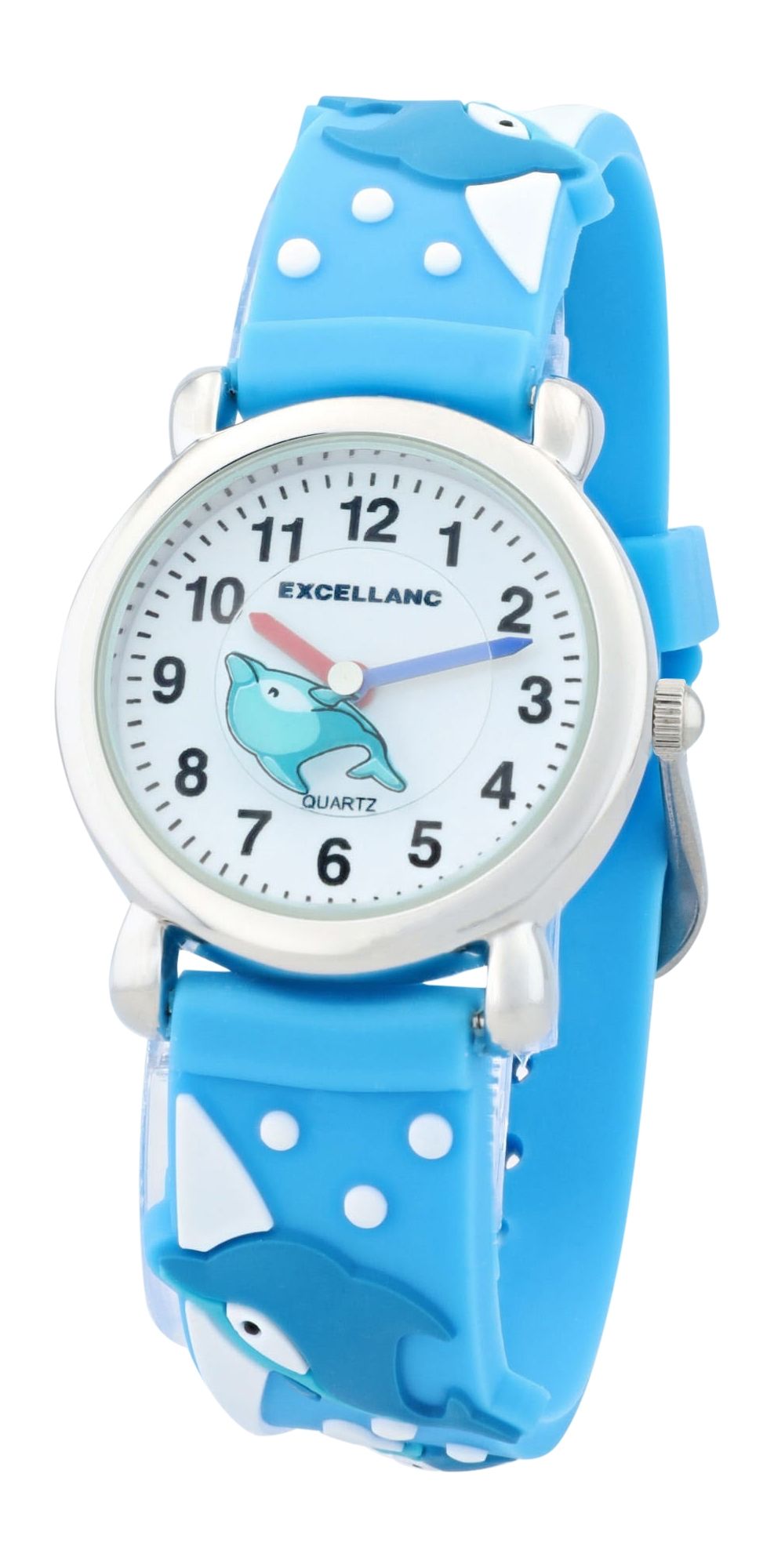 Excellanc Kinderarmbanduhr, Silikonarmband, silberfarben/blau/weiß