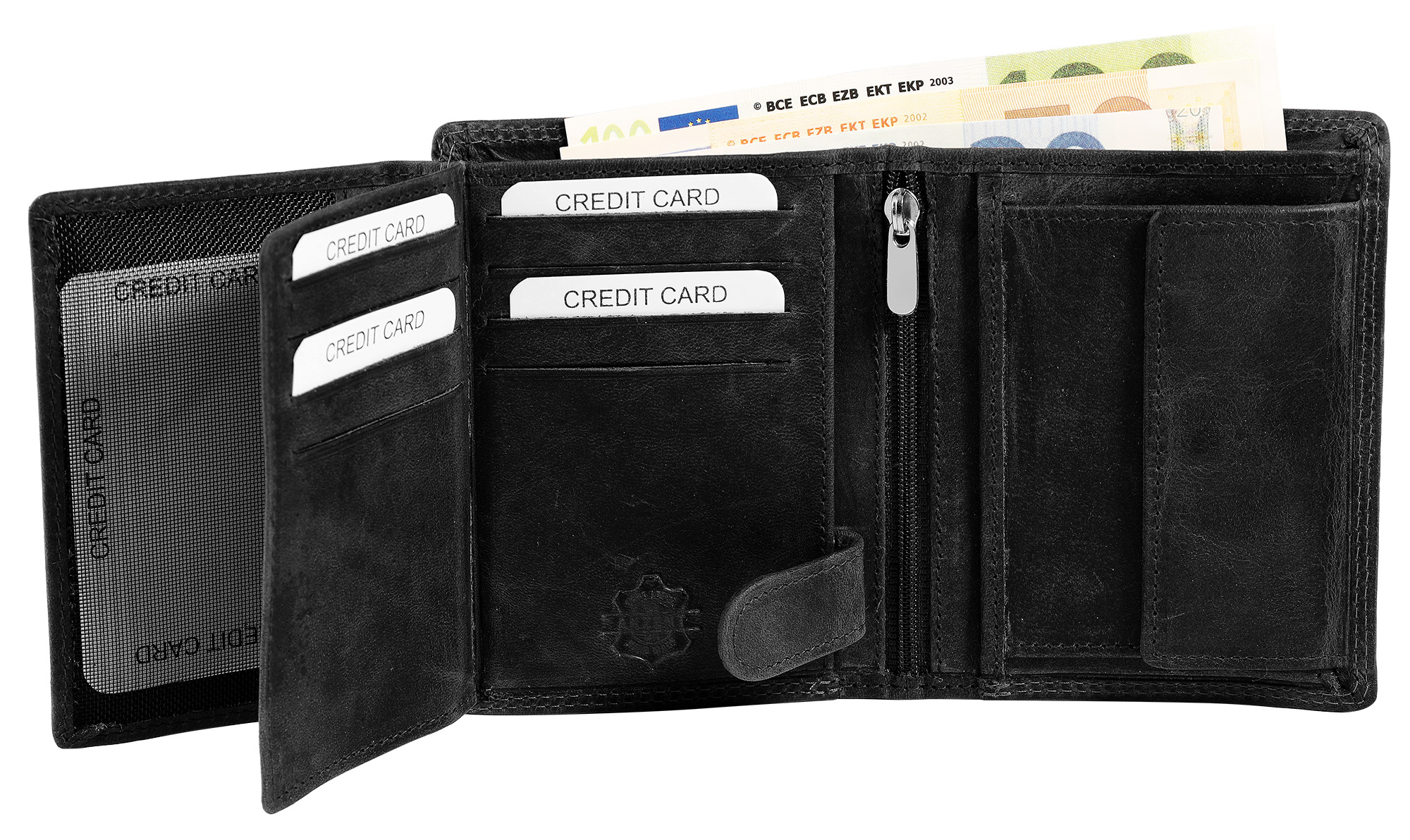 Akzent Echt Leder (Hunter-Leder) Geldbörse, RFID, Hochformat, "Truck", schwarz