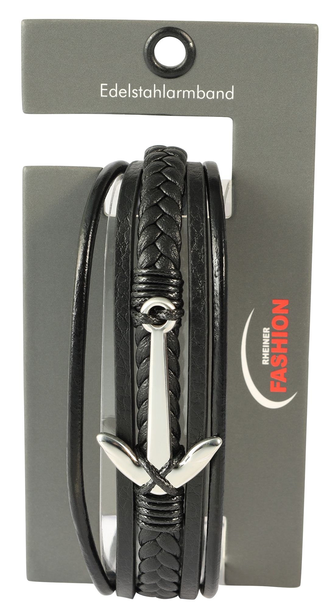 "Arian" Armband 21 cm aus Lederimitat mit Anker, VE-4