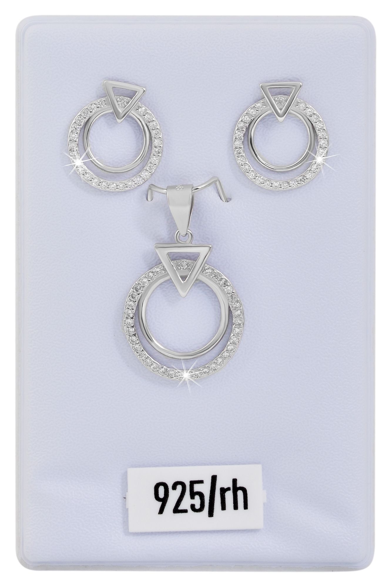 925/- Echt Silber Schmuck-Set "Rahel", Anhänger und Ohrstecker mit Zirkoniabesatz, 925/rhodiniert