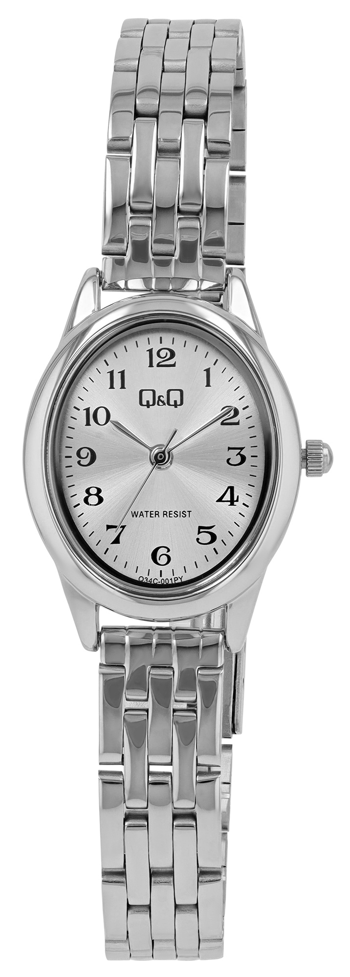 Q&Q Damenuhr mit Edelstahlband, oval, silberfarben