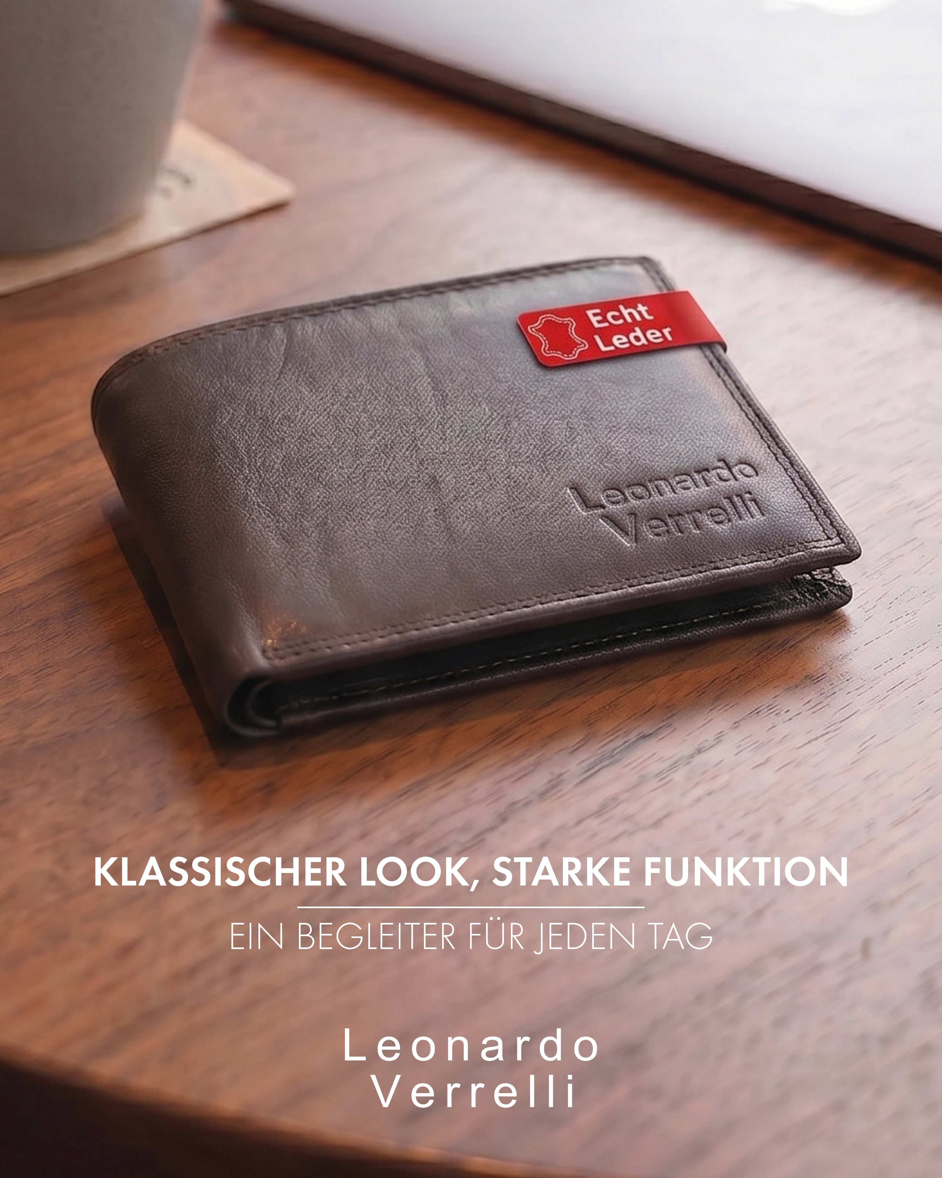 Leonardo Verrelli Echtleder (Nappa) Geldbörse, RFID, Querformat, braun