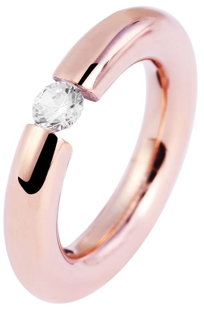 "Destiny", Edelstahl Damenring, Zirkoniabesatz, roségoldfarben, Gr. 60