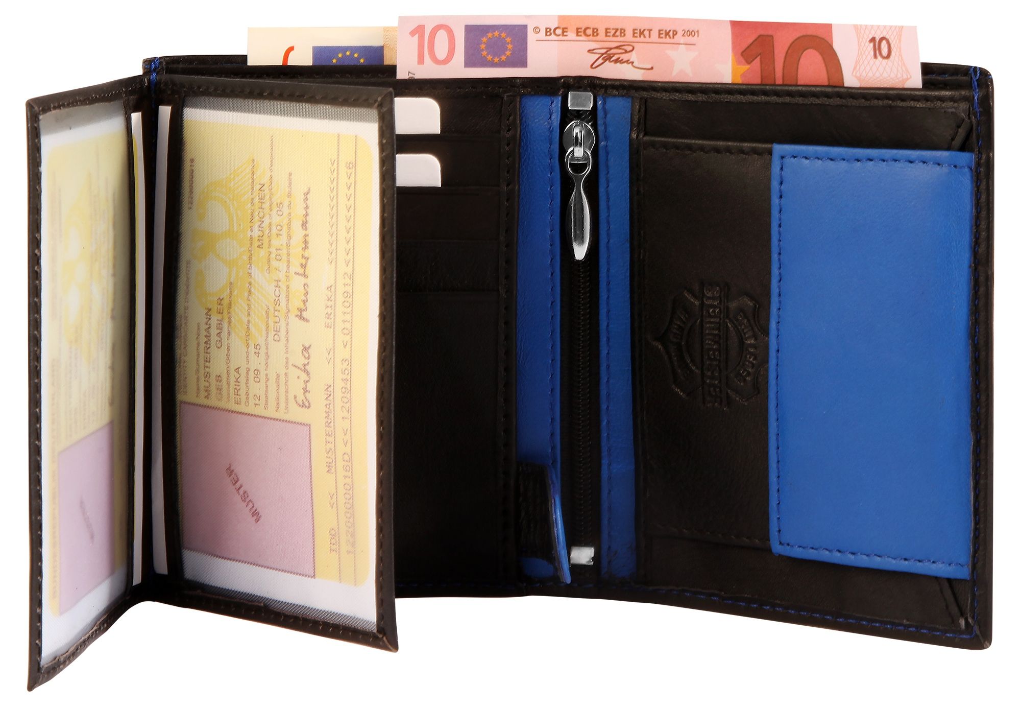 Steinmeister Herrengeldbörse aus Echtleder, Hochformat, schwarz/blau