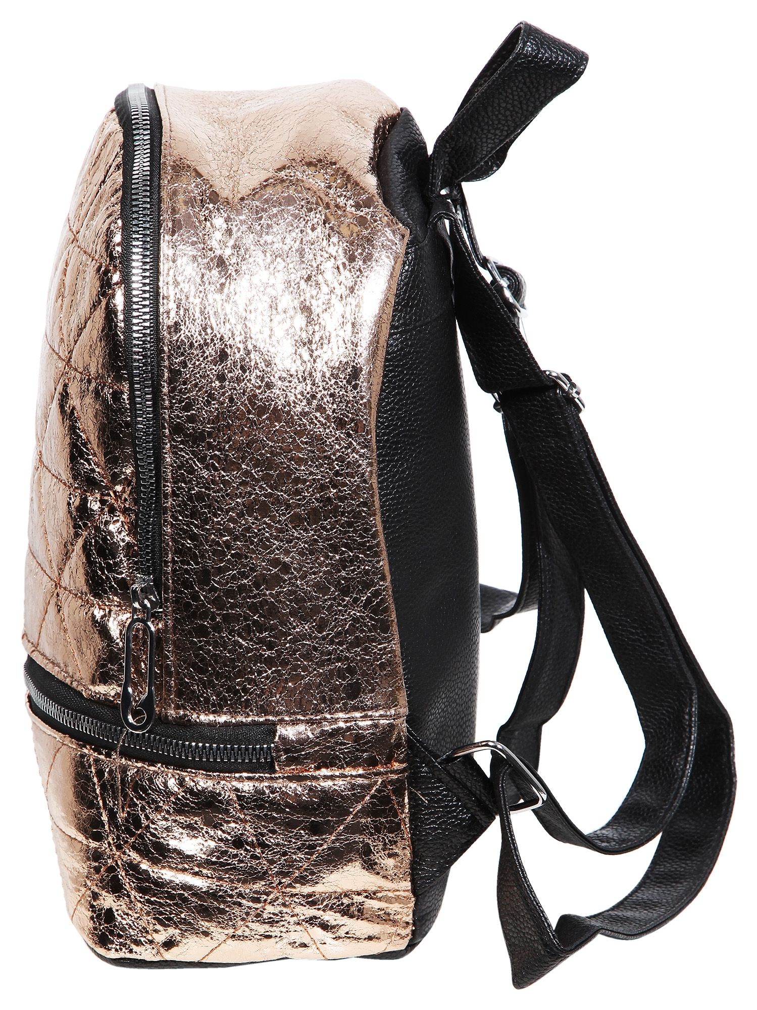 Damen-Rucksack aus Lederimitat, champagner, schwarz, Länge: 26 cm / Breite: 23,5 cm / Stärke: 11,5 cm
