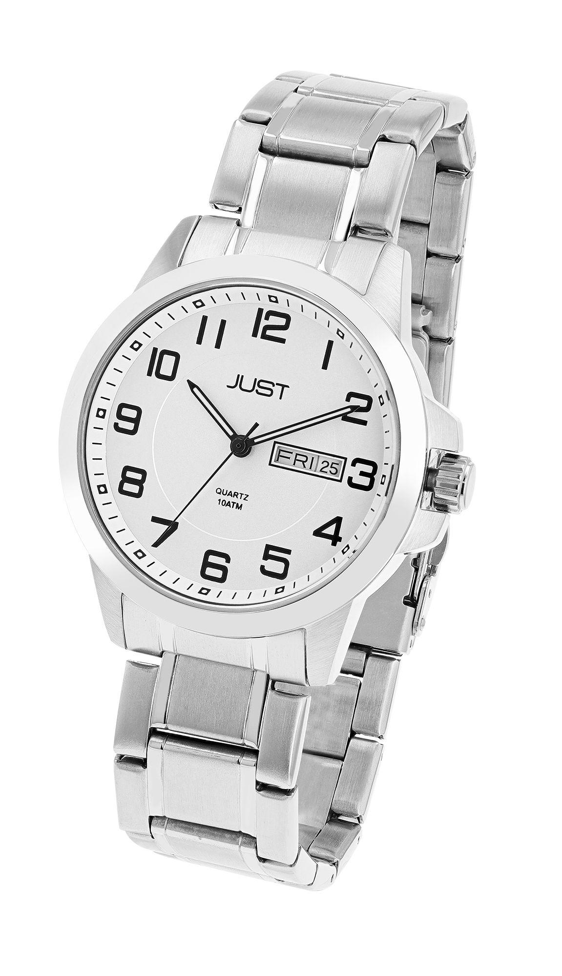 Just Herrenuhr mit Edelstahlarmband, 10 ATM, silberfarben/weißes ZB
