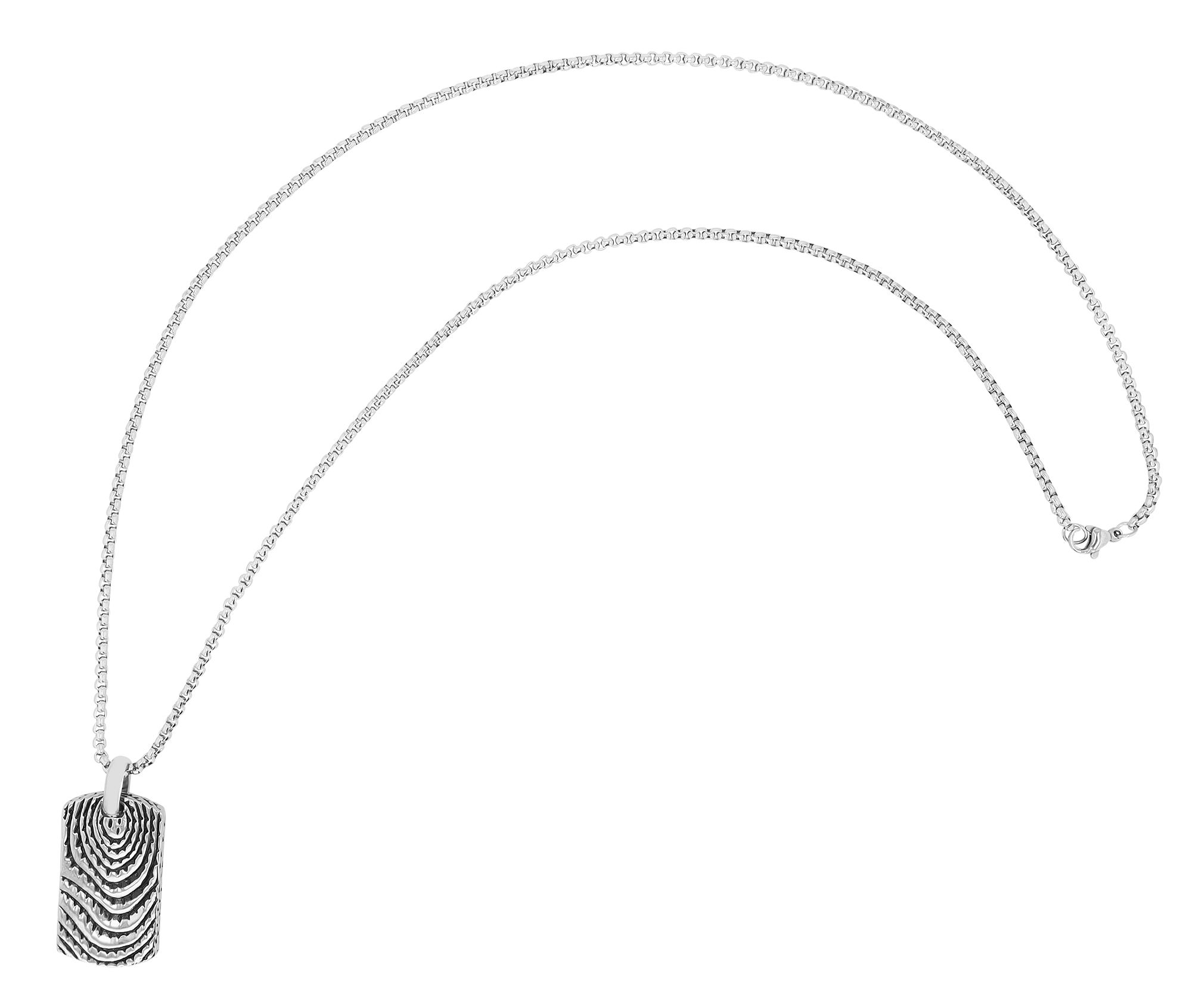 Akzent Veneziakette mit gemustertem DogTag, gravurfähig, 60 cm, silberfarben