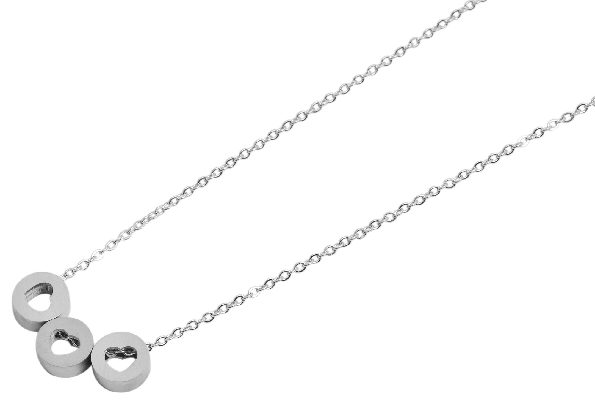 Akzent Edelstahl Schmuckset Kette + Ohrstecker, Kreis/ Herz, matt, silberfarbig