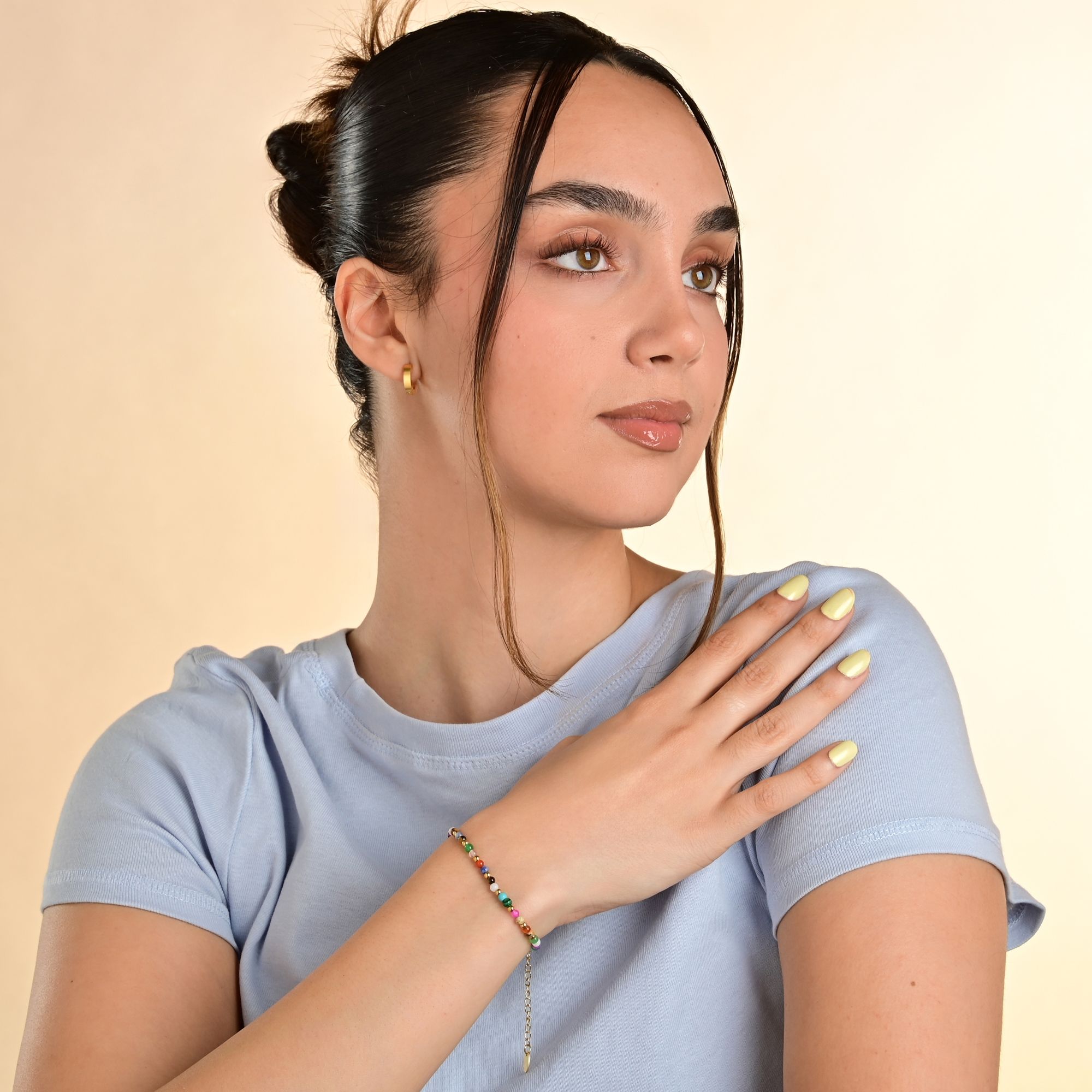 "Ariane" Armband mit farbigen Kunstperlen & Edelstahl