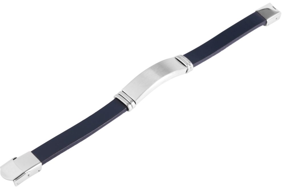 "Lino", Akzent Armband, Echtleder, Edelstahlgravurplatte, blau/silberfarben, 21 cm