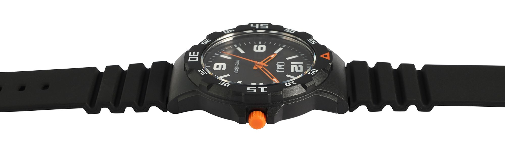 Q&Q Herrenuhr mit Silikonarmband, 10 ATM, Ø 42 mm, schwarz (orange)