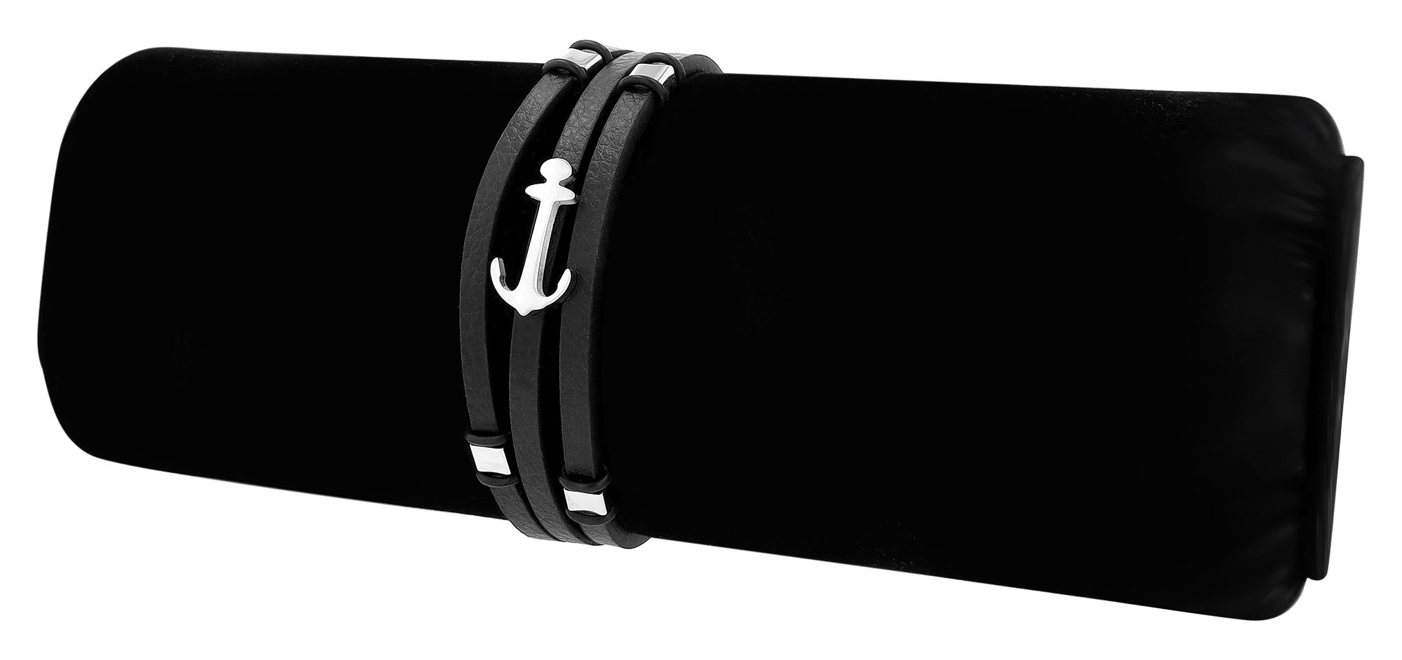 "Beshoy" Armband aus Echt Leder/ Edelstahl, Anker, 20,5 cm