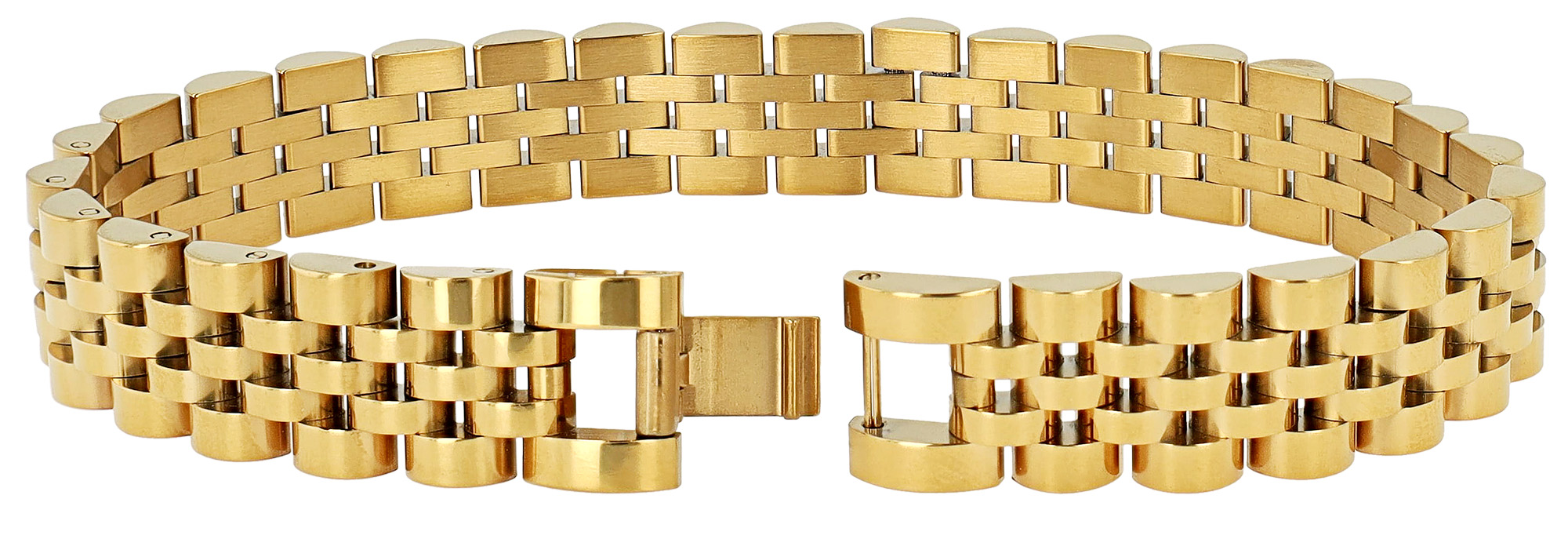 "Taron" Edelstahl Gliederarmband - Jubilee-Design, Länge 23 cm/ 12 mm, goldfarben