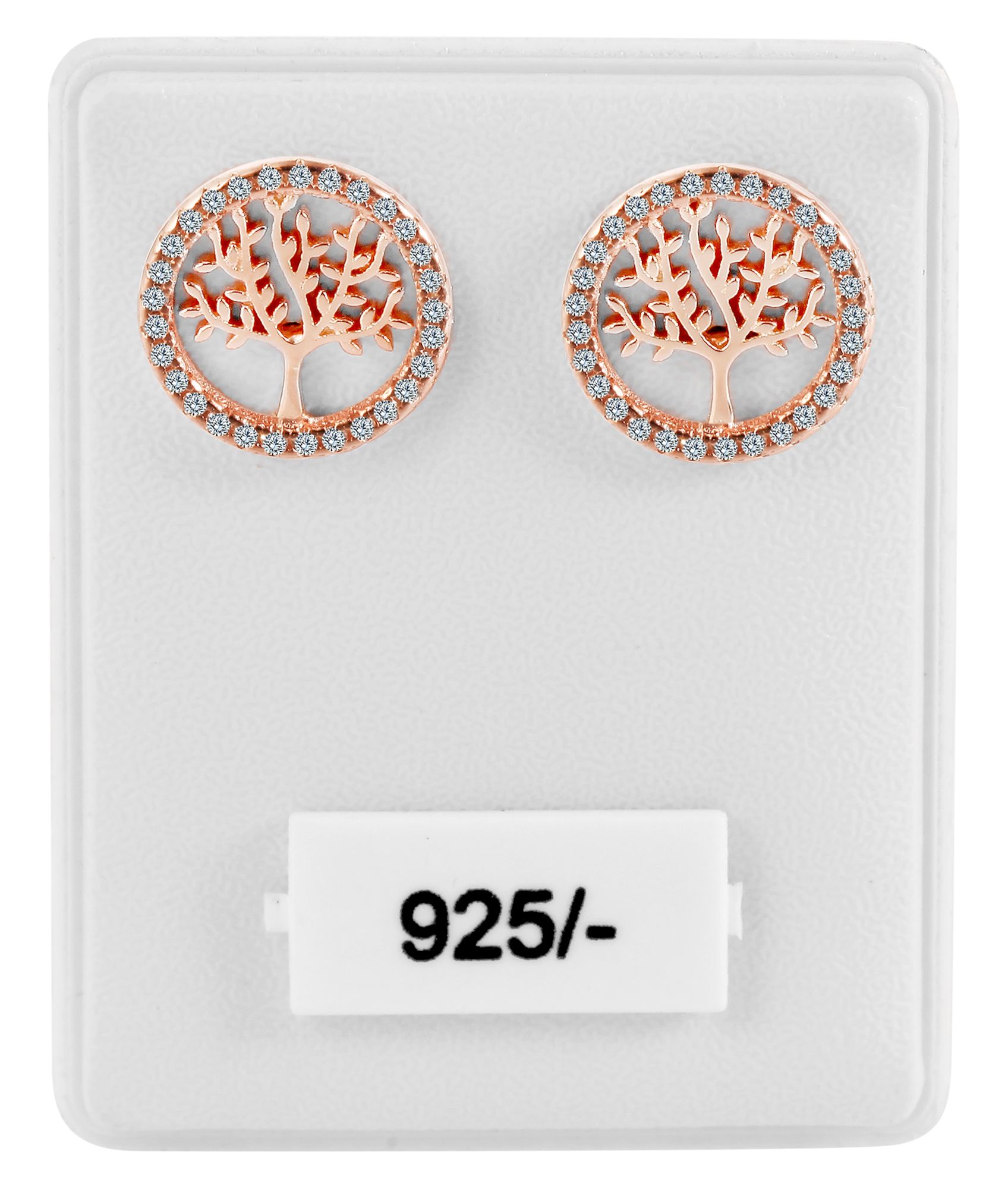 925/- Echt Silber Ohrstecker "Minel" Lebensbaum mit Zirkoniabesatz, rosévergoldet