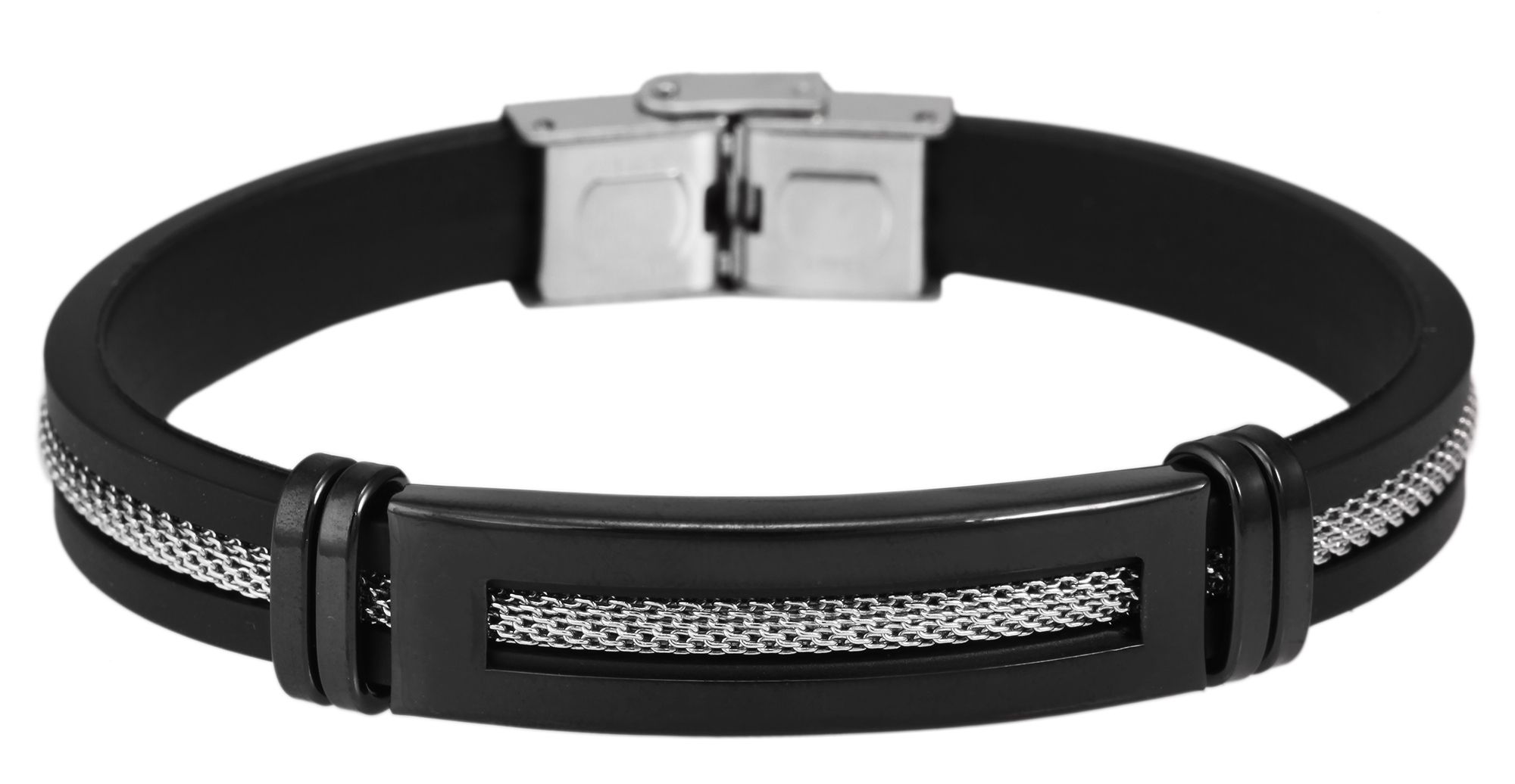 "Saikore", Akzent Armband aus Silikon und Edelstahl in schwarz
