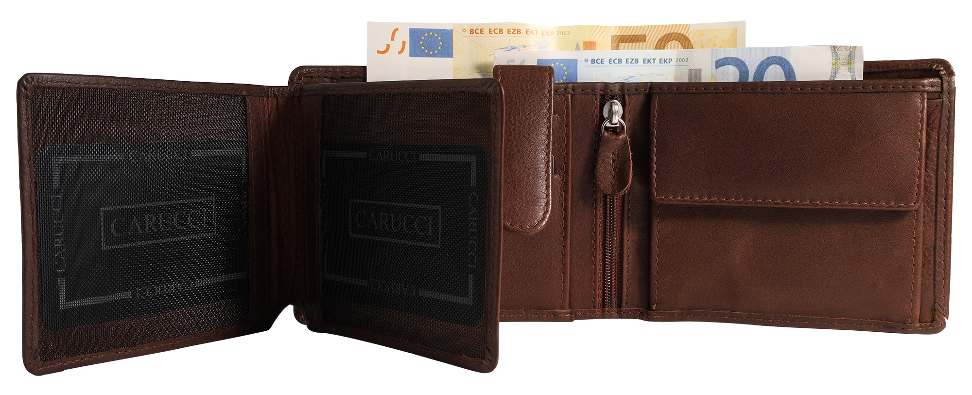 Carucci Echtleder (Bonanza) Geldbörse mit Box, RFID, Querformat, braun/ dunkelbraun