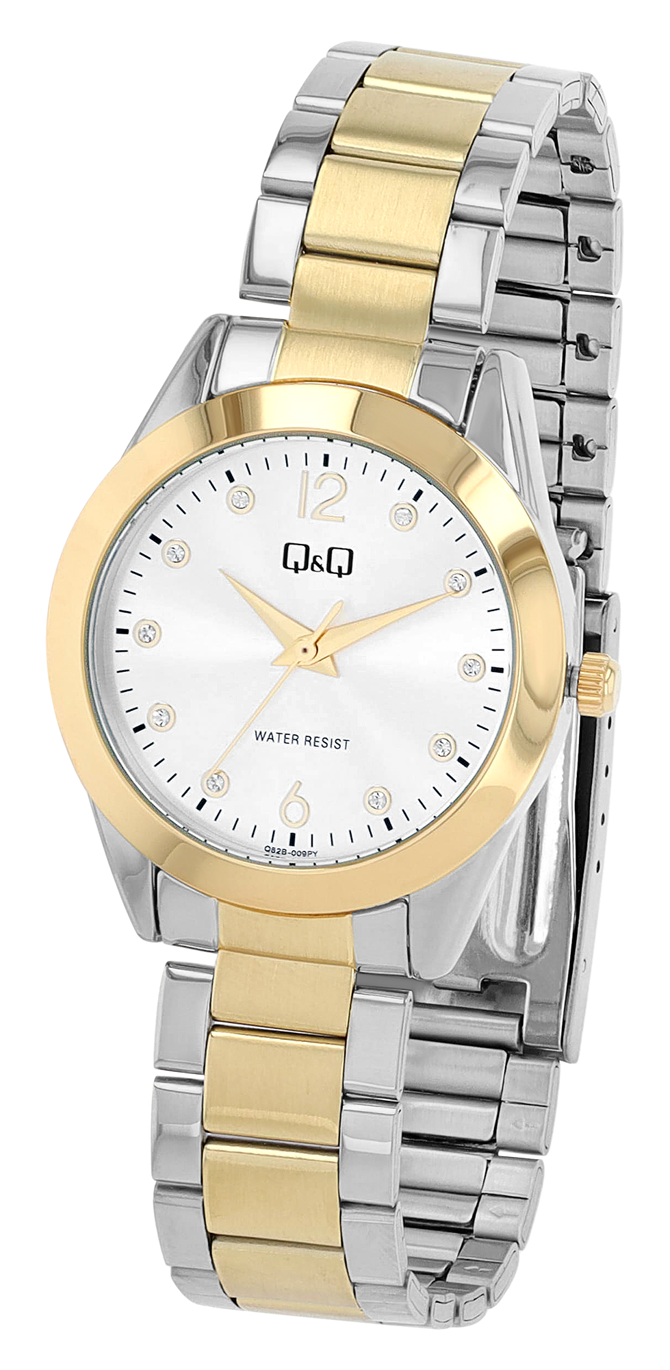 Q&Q Damenuhr mit Edelstahlband, Ø 34 mm, bicolor