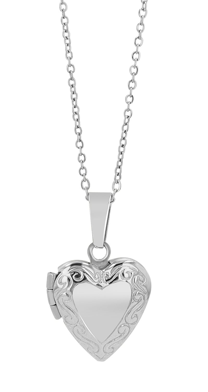"Luxa" Edelstahl Halskette mit Herz-Medaillon, 43+5 cm, silberfarben