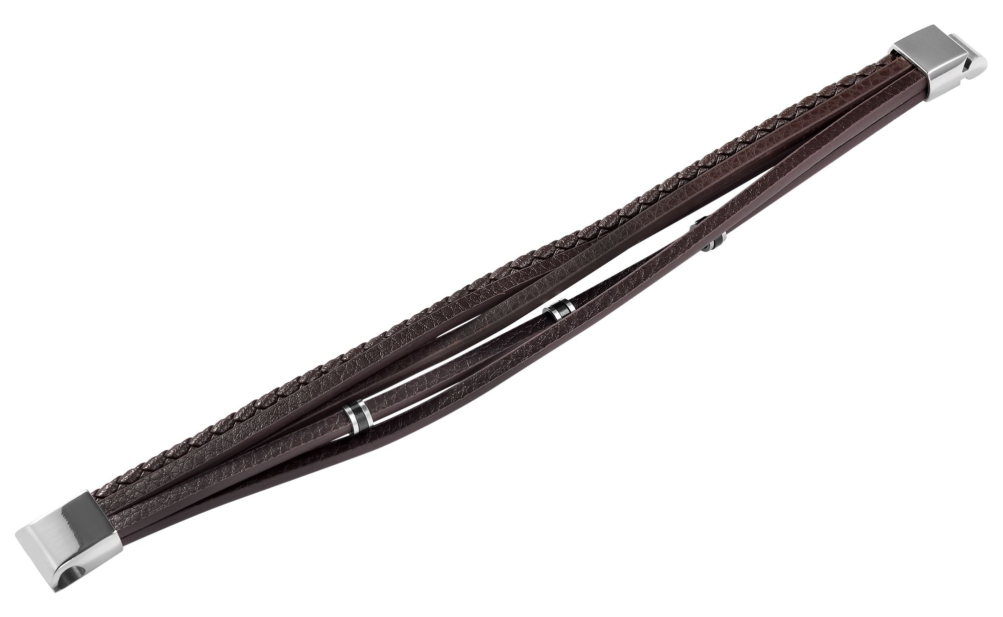 Akzent Armband aus Lederimitation mit Edelstahlelementen, dunkelbraun, 19 cm