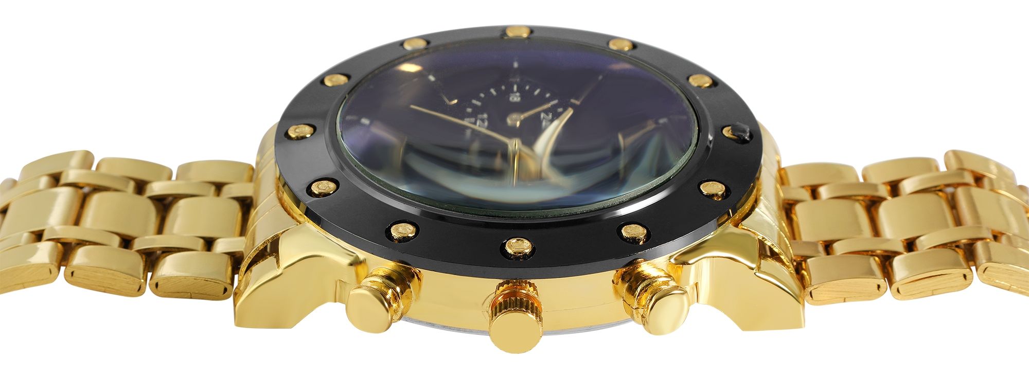 Alain Miller Herrenuhr mit Edelstahlband, goldfarben/ schwarz