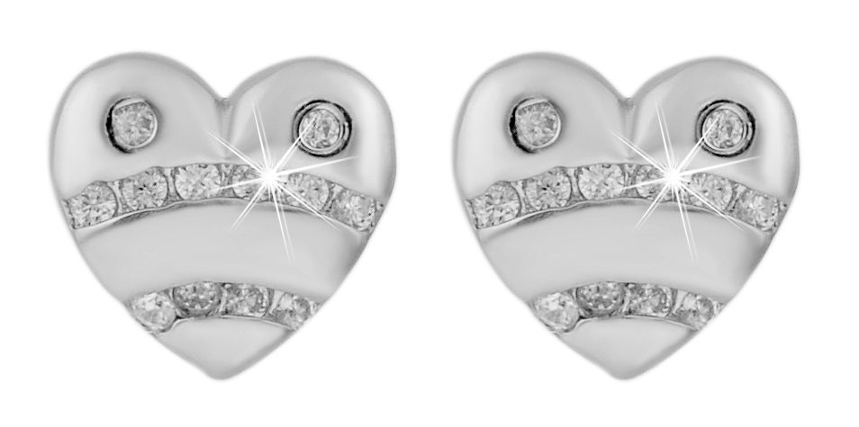 925/- Echt Silber Schmuck-Set "Evica", Anhänger, Ohrstecker Herz mit klaren Zirkonia Steinen, 925/rhodiniert