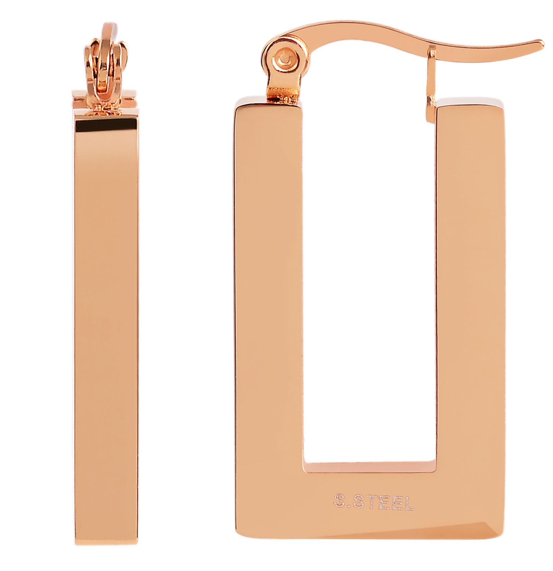 Akzent Creolen aus Edelstahl, eckig, roségoldfarben