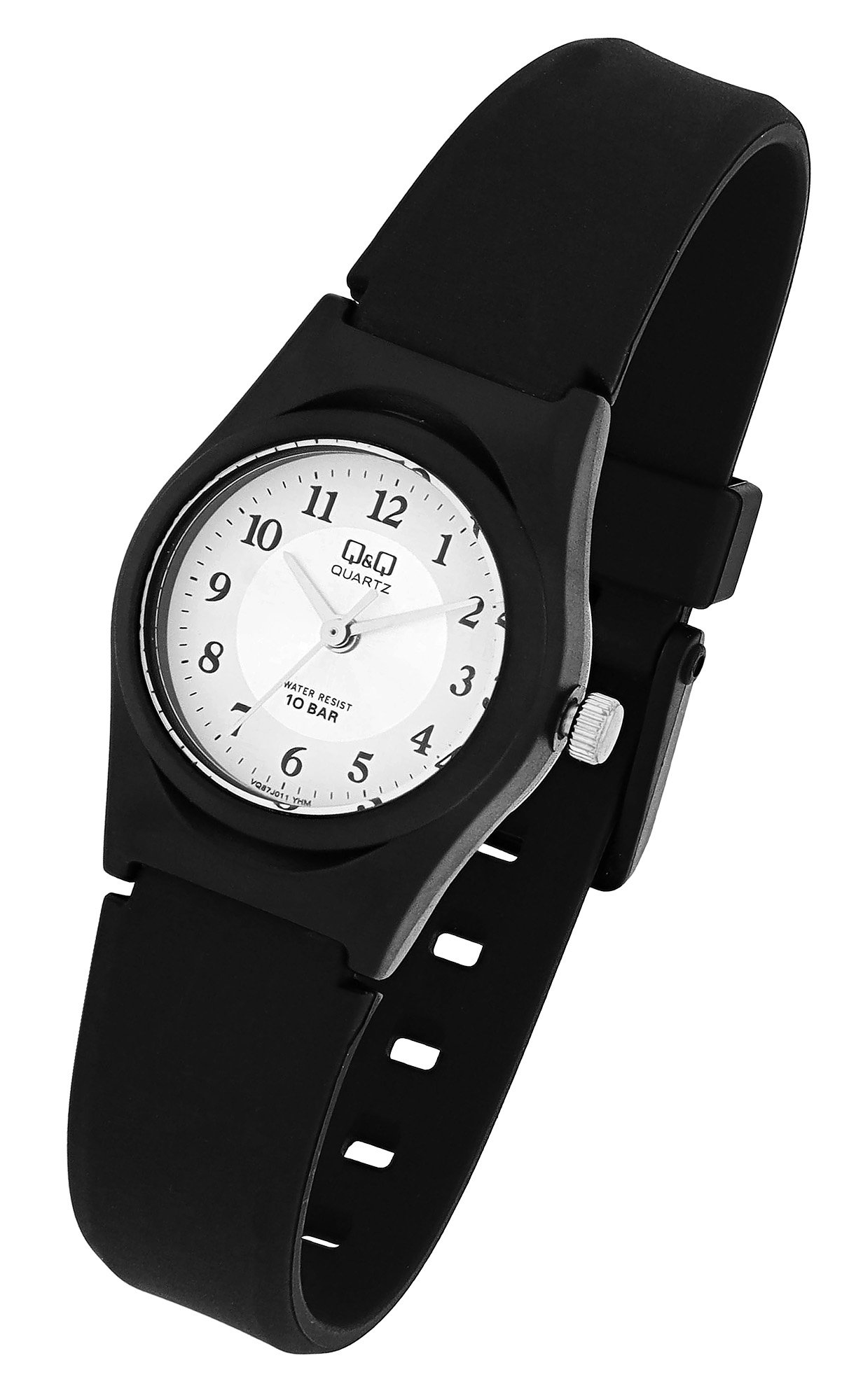 Q&Q Damenuhr mit Silikonarmband, 10 BAR, schwarz