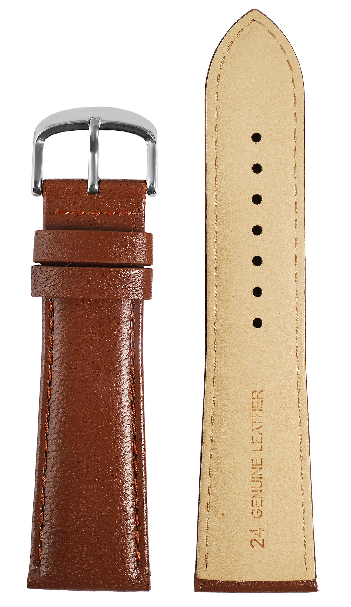 Gr 20 mm Uhrenarmband aus Echtleder in braun, genäht